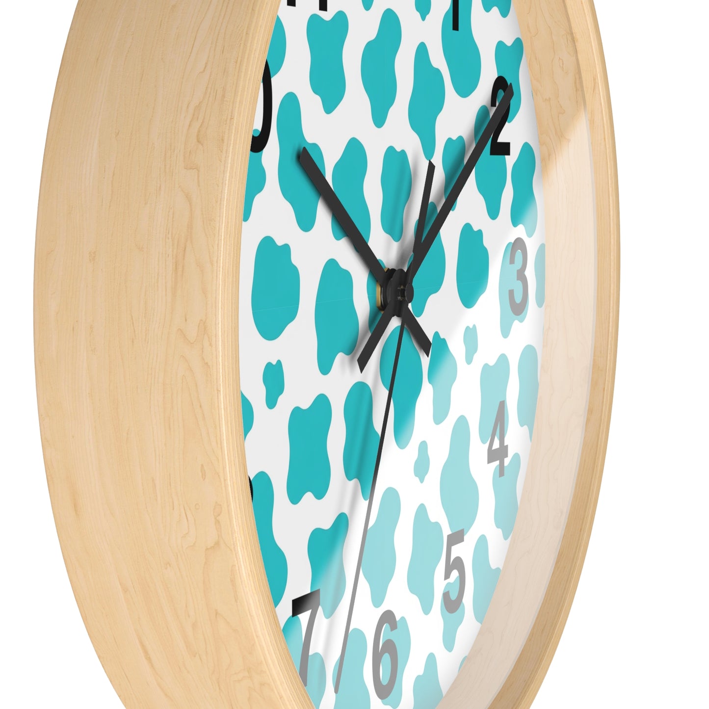 Teal cow Print Wall Clock — Modern Animal-Print Timepiece for Home Decor
