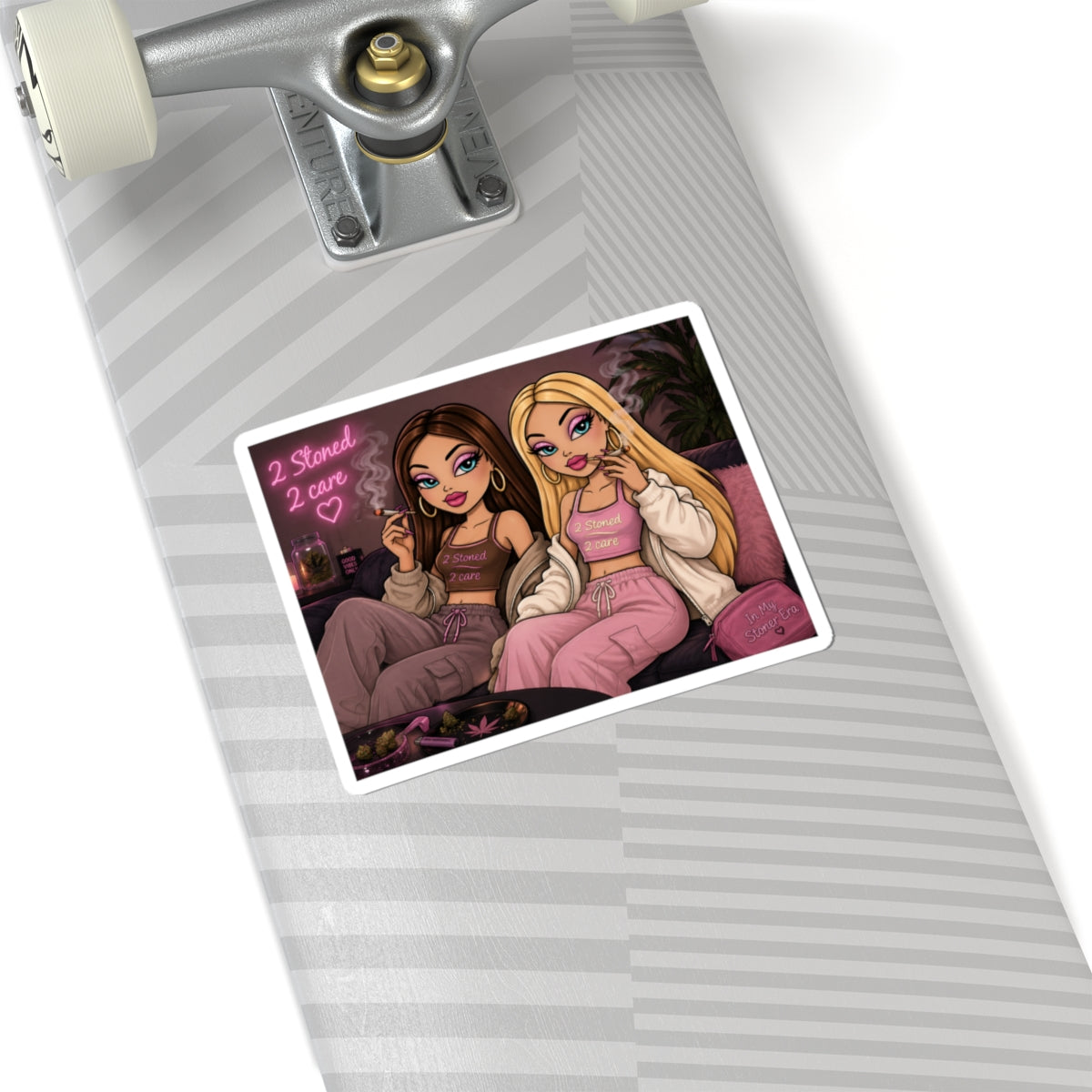 Bratz-Inspired '2 Stoned 2 Care' Kiss-Cut Sticker — Cute Chill Girl Squad Decal