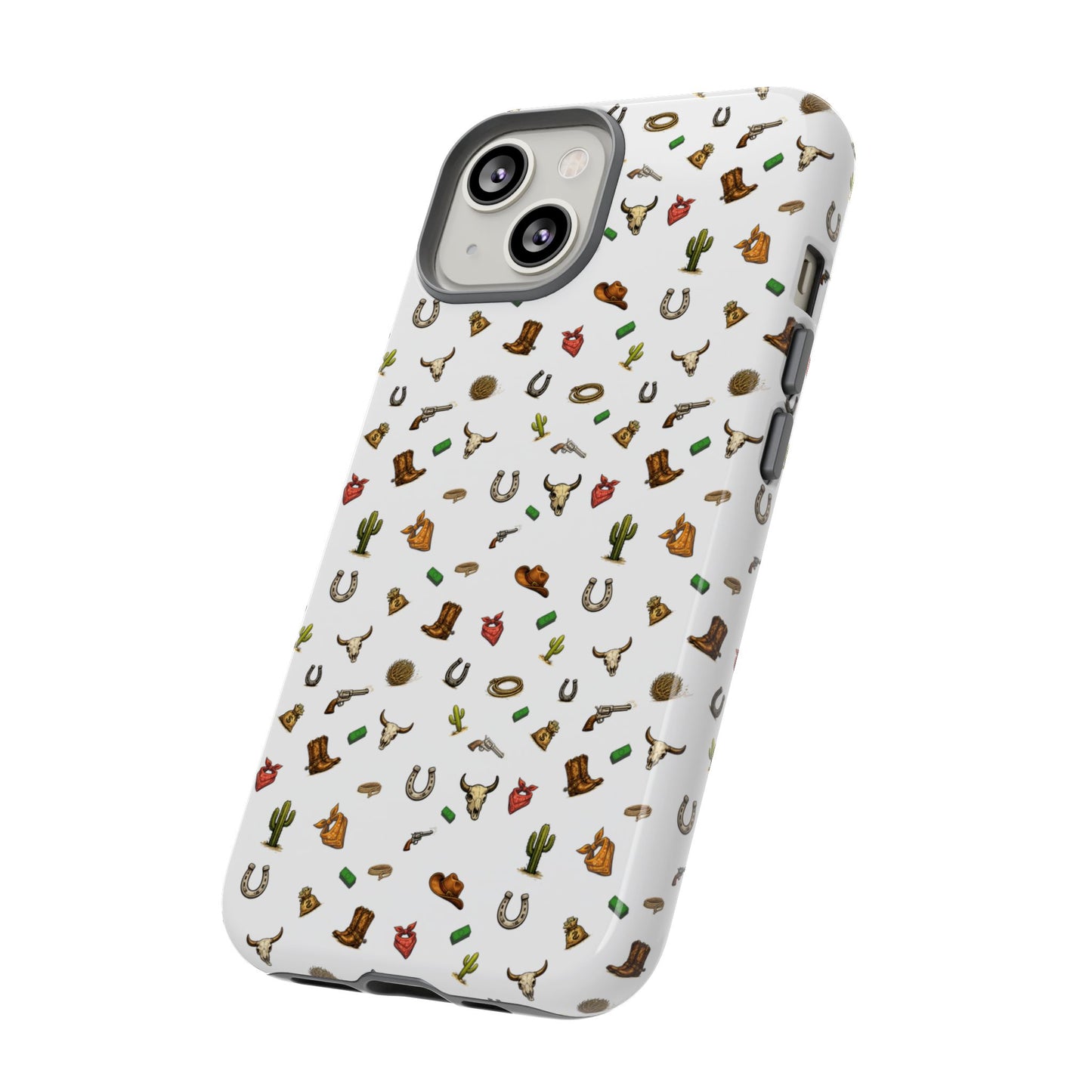 Western Cowboy Pattern Phone Case — Rodeo Hat, Horseshoe & Cactus Tough Case