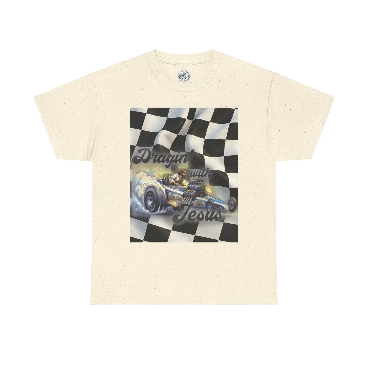 Racing Faith Tee – "Draggin' for Jesus" Checkered Flag Racing T-Shirt