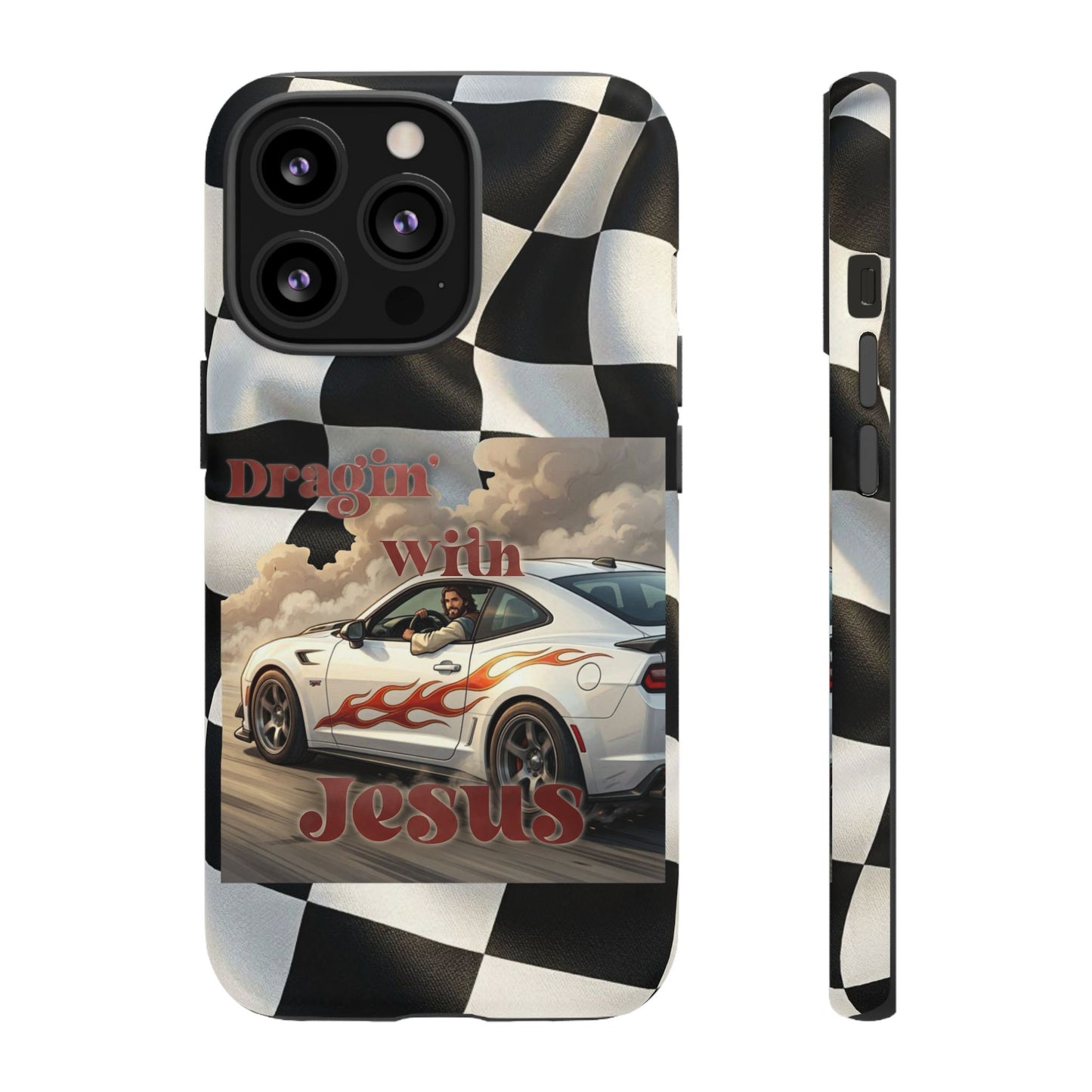 Phone Case — 'Dragin' With Jesus' Racing Checkered Design - iPhone