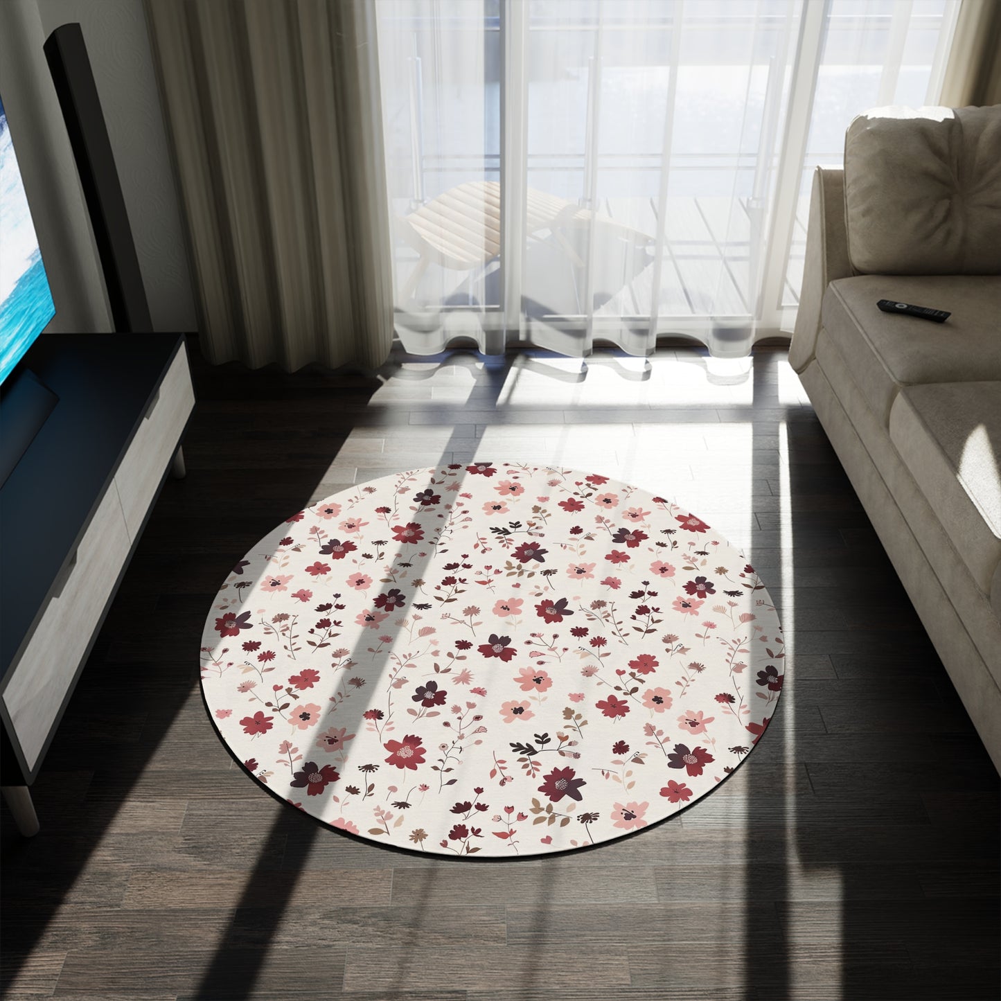 Round Floral Rug — Vintage Pink Wildflower Area Rug
