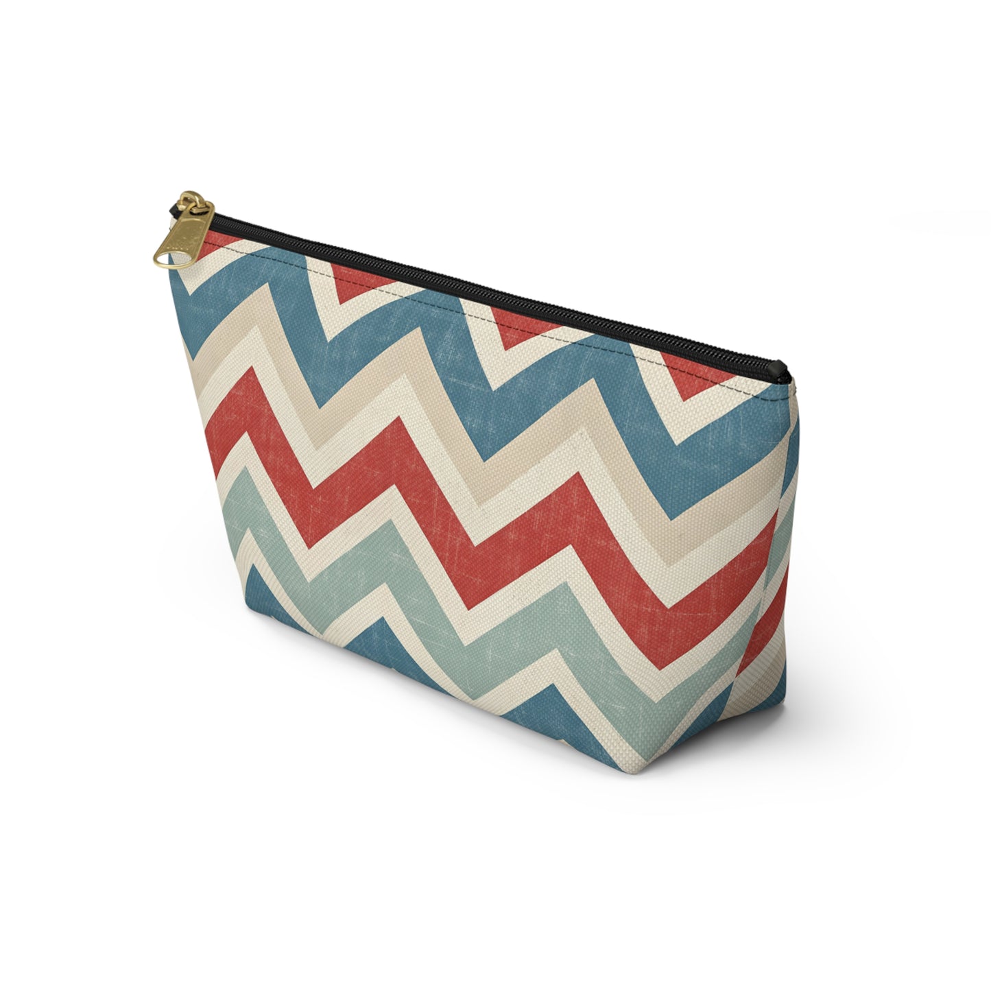 Chevron Accessory Pouch (T-Bottom) – Vintage Red, Blue & Cream Cosmetic Bag