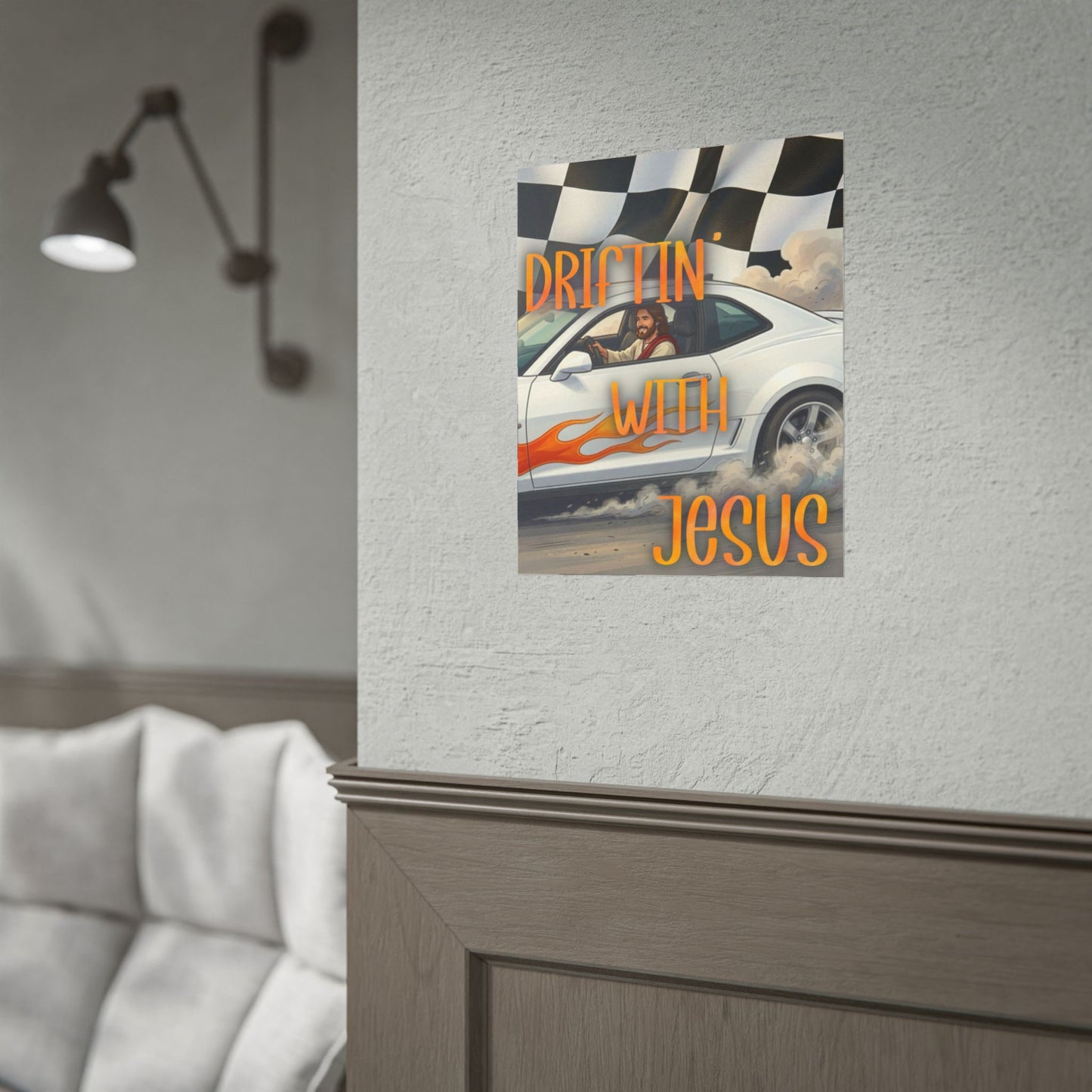 Driftin' With Jesus Poster — Christian Car Racing Wall Art