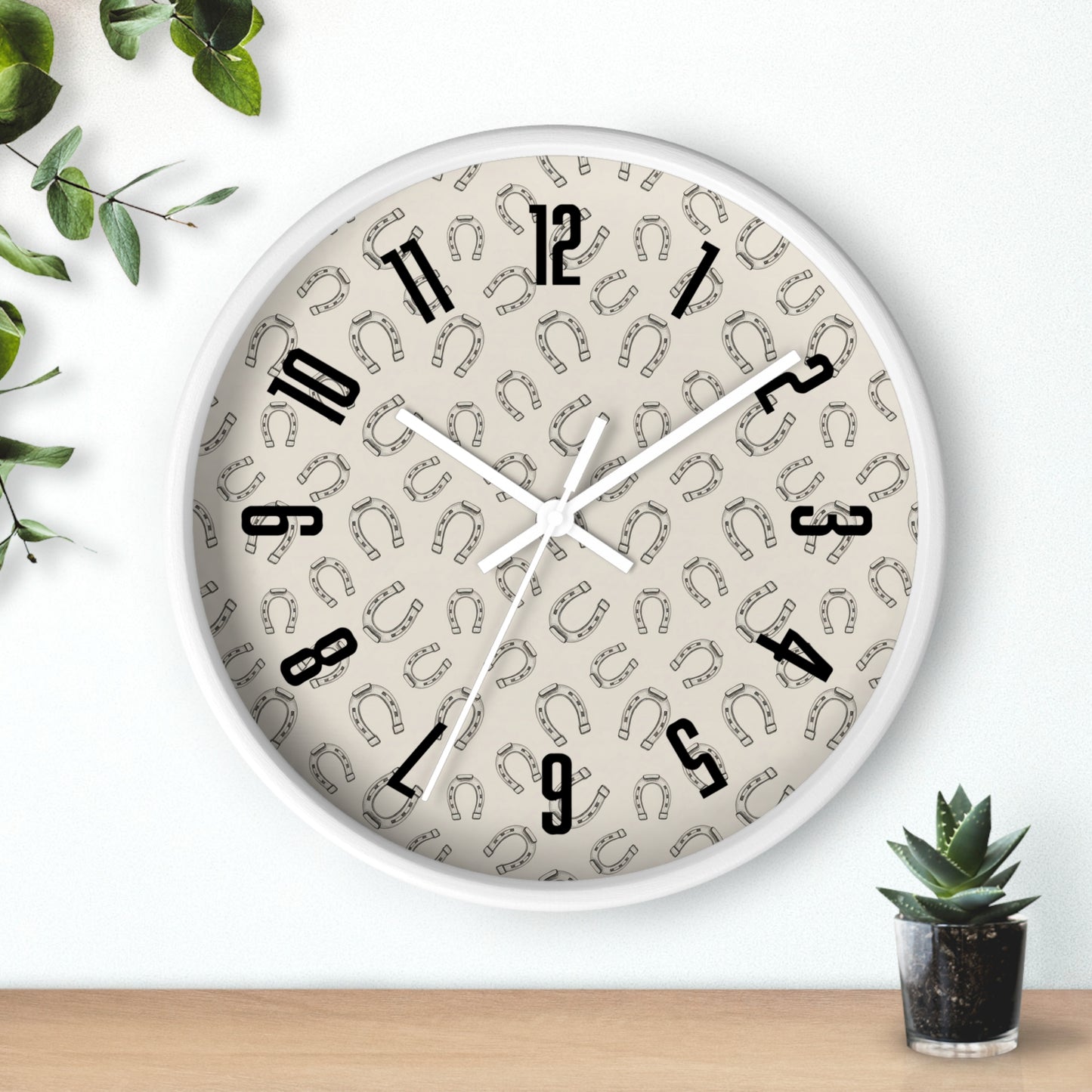 Horseshoe Pattern Wall Clock — Rustic Farmhouse Timepiece for Equestrian Lovers