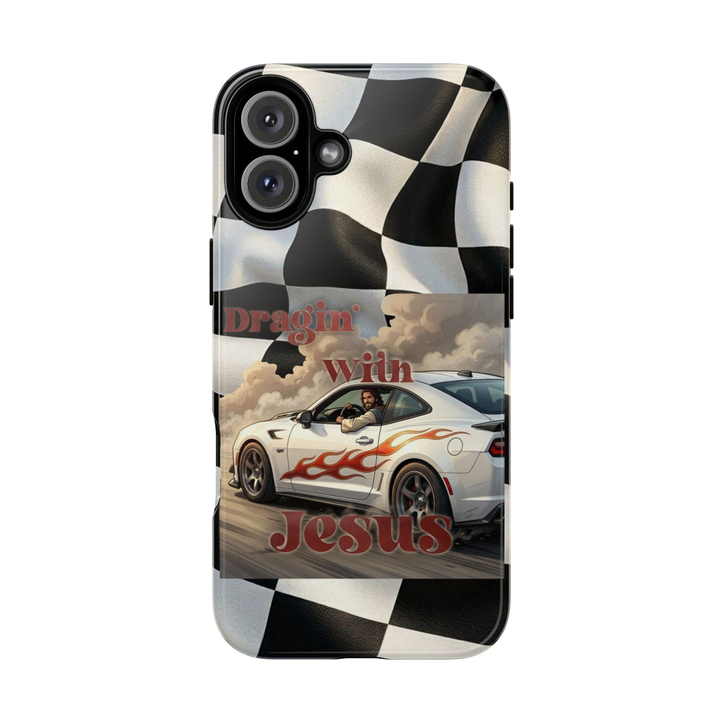 Phone Case — 'Dragin' With Jesus' Racing Checkered Design - iPhone