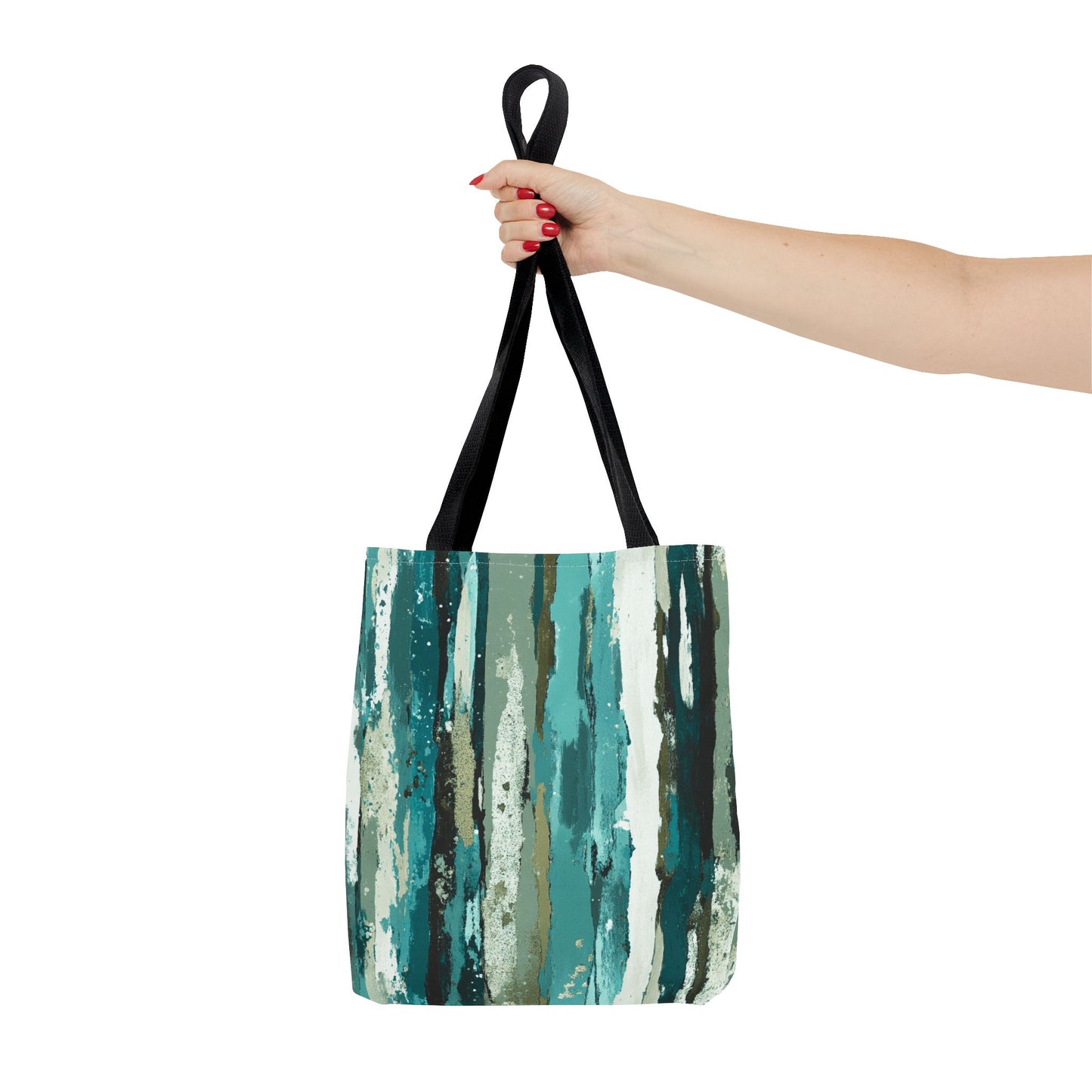 Abstract Teal Stripes Tote Bag — Vertical Brushstroke Pattern