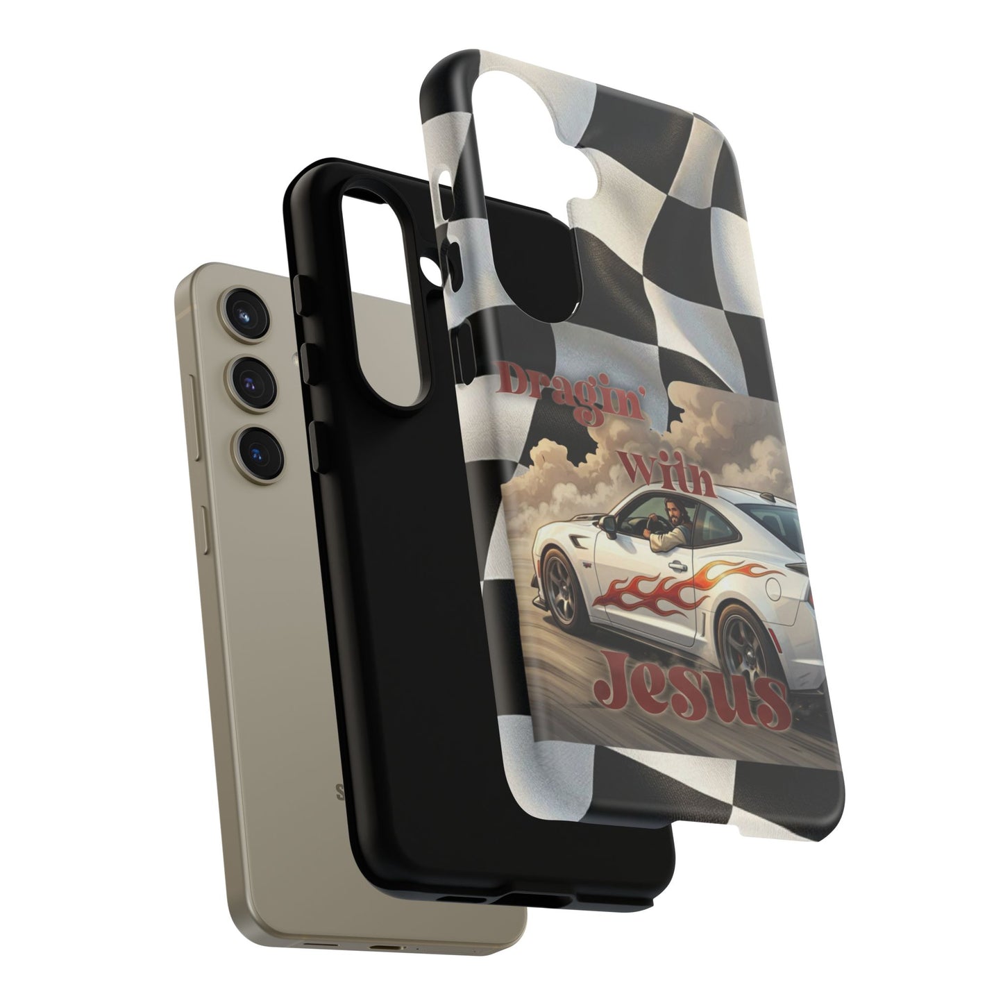 Phone Case — "Dragin' With Jesus" Racing Checkered flag - Samsung / Google phones