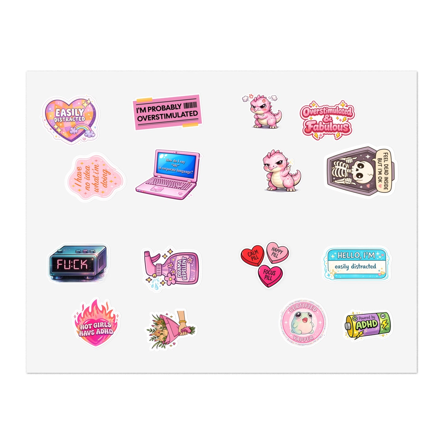 Cute Pink Mental Health & ADHD Sticker Sheet