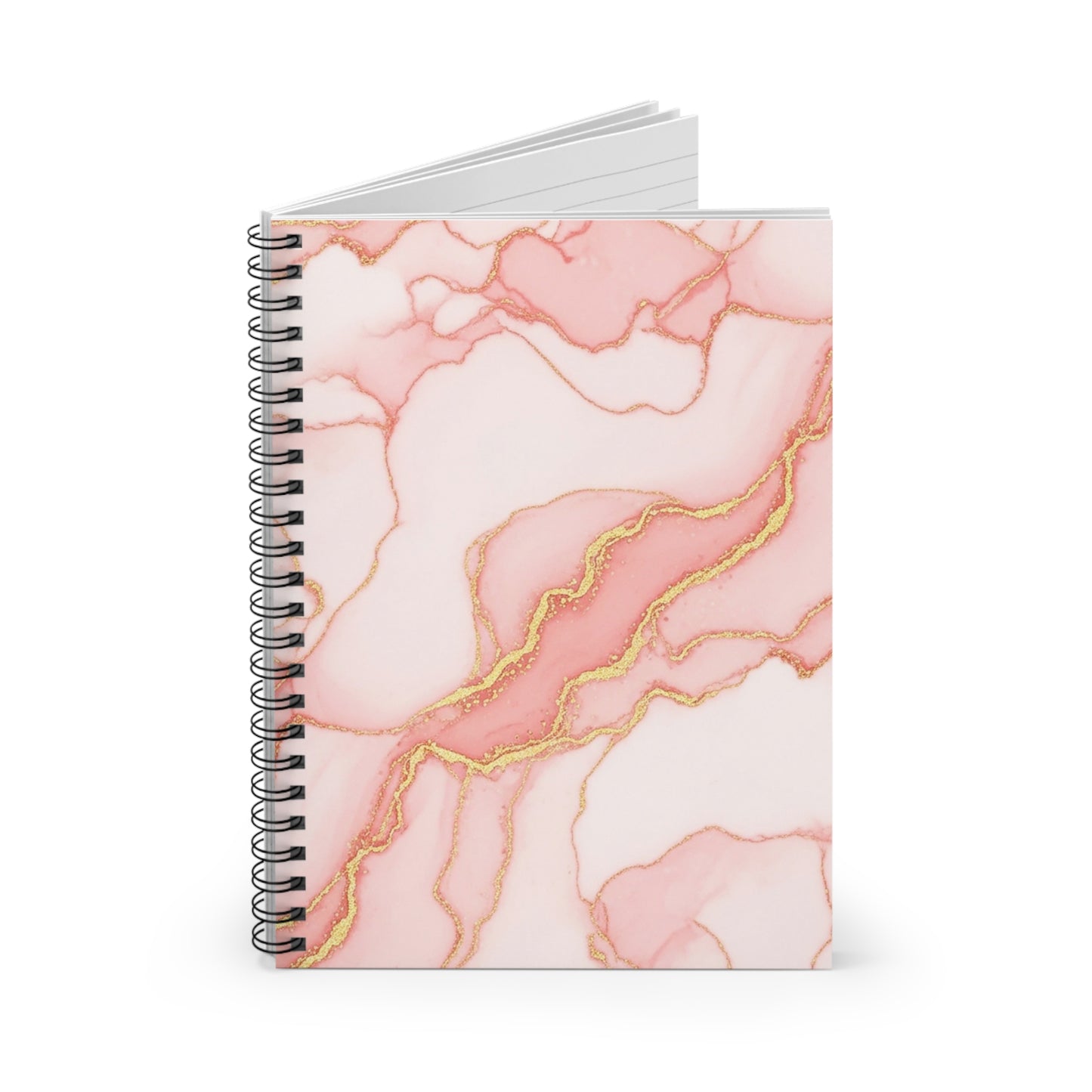 Pink Marble Spiral Notebook — Gold Vein Ruled Journal
