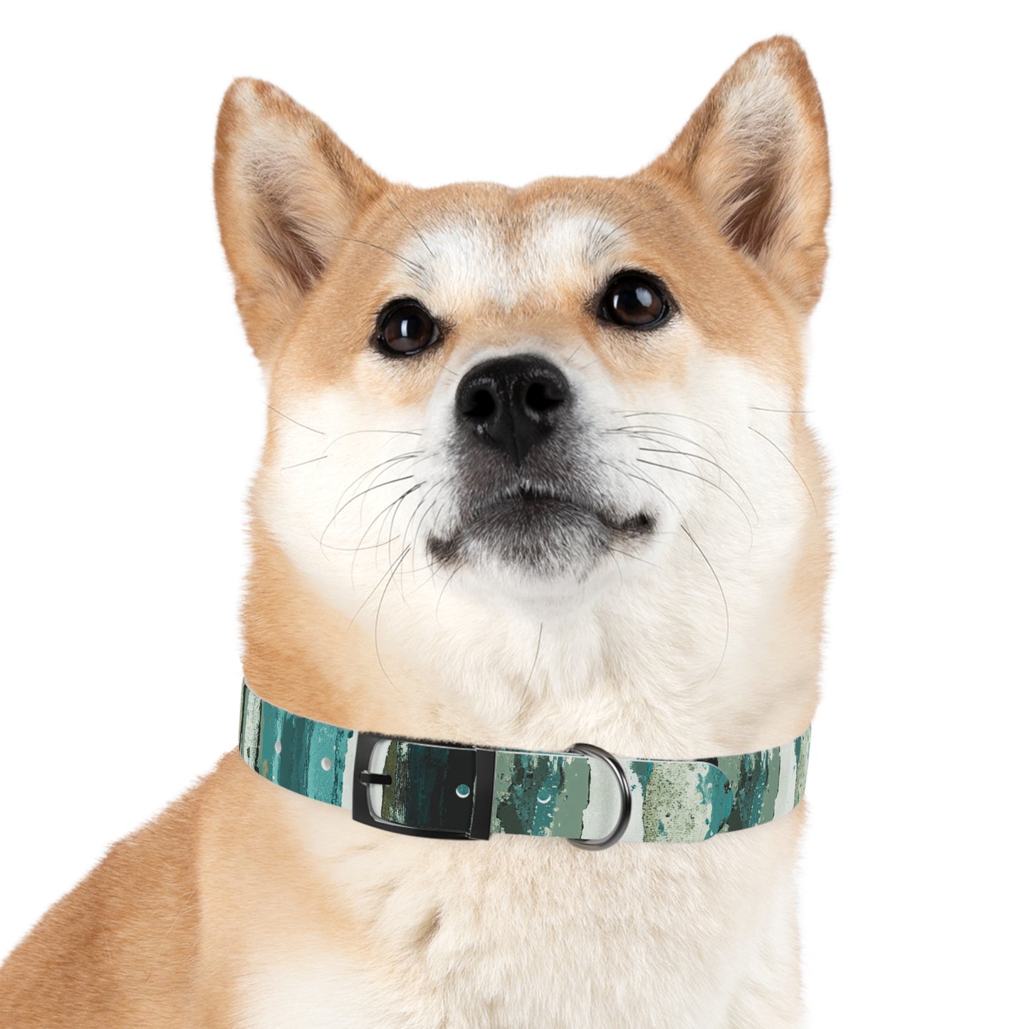 Teal Striped Abstract Dog Collar — Watercolor Brushstroke Pattern