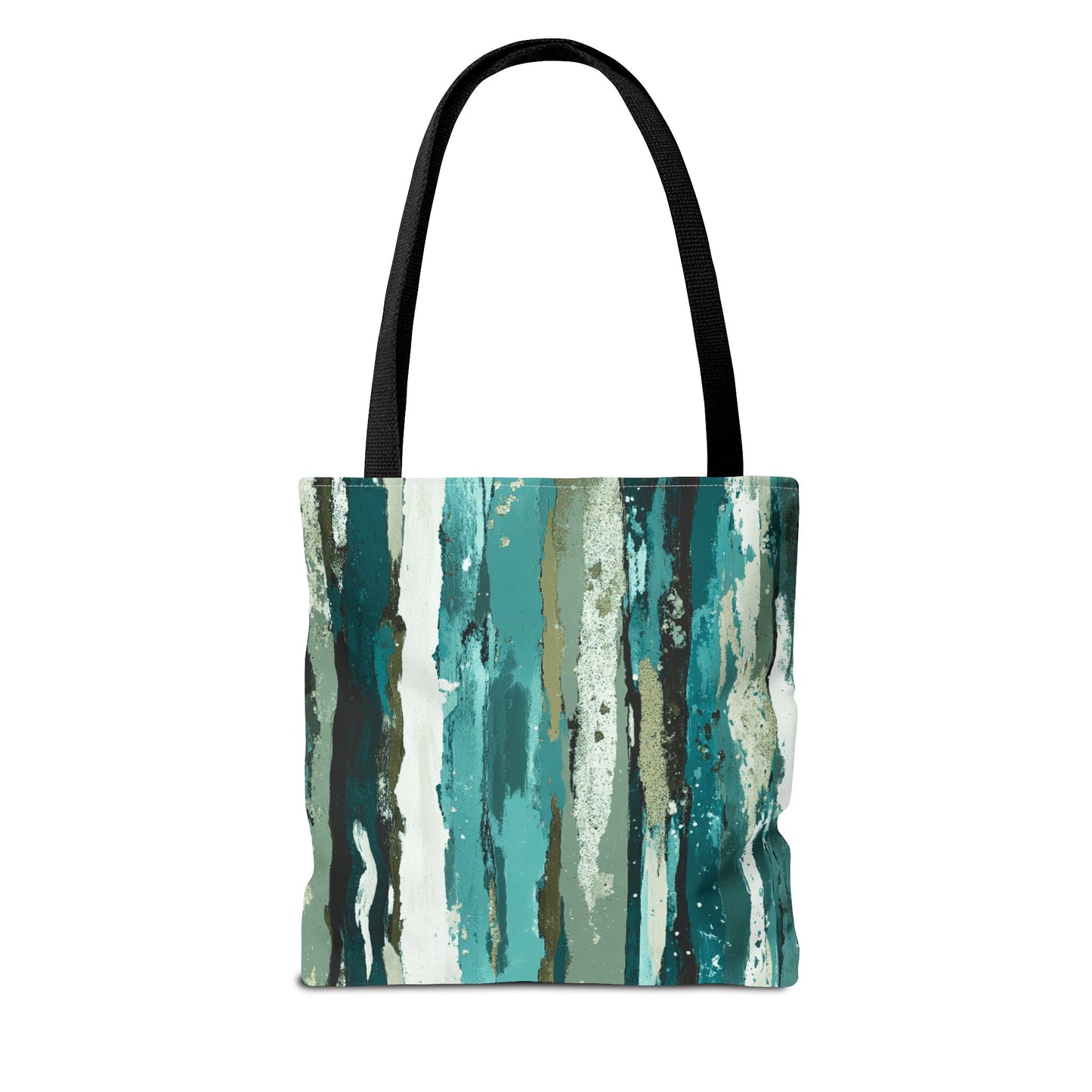 Abstract Teal Stripes Tote Bag — Vertical Brushstroke Pattern
