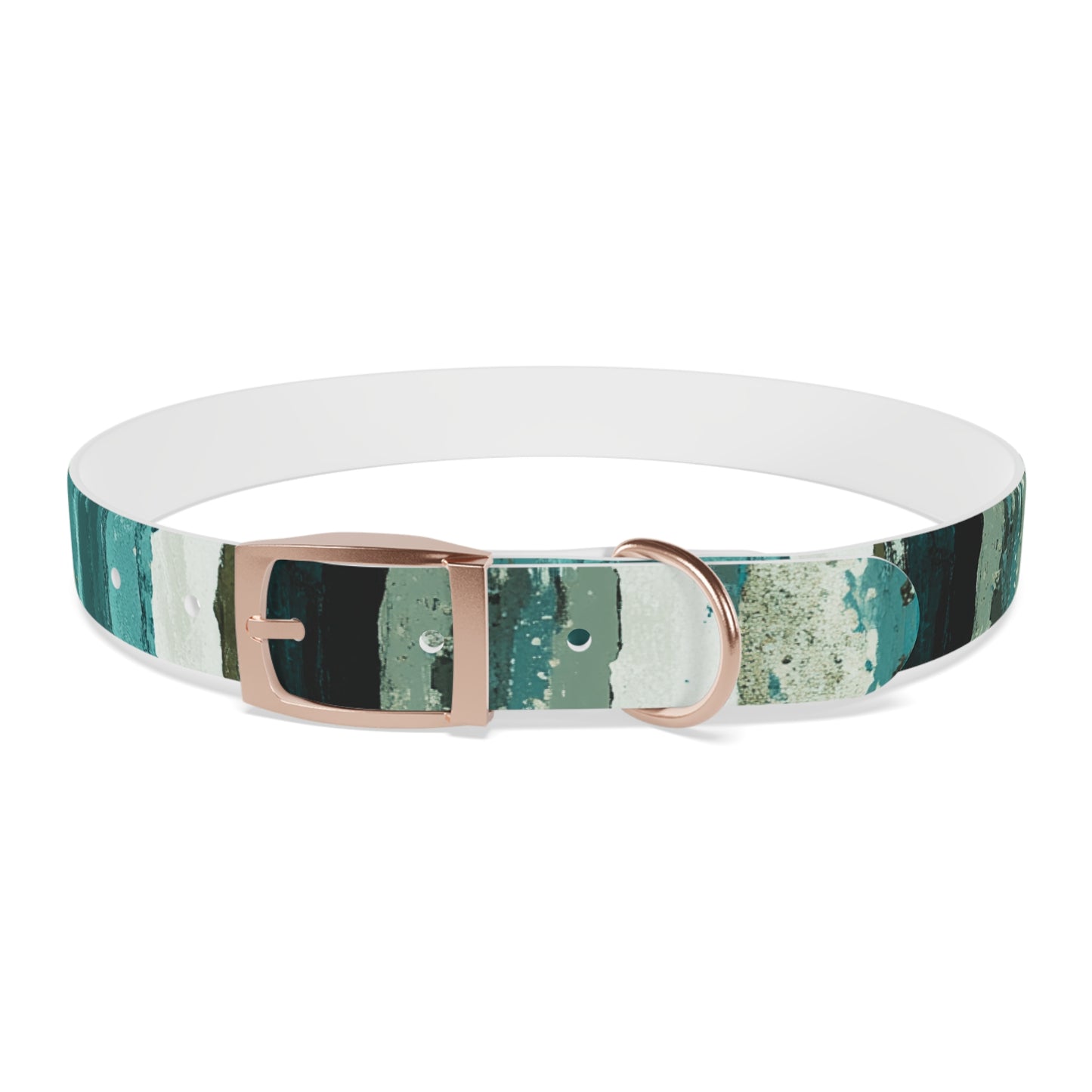 Teal Striped Abstract Dog Collar — Watercolor Brushstroke Pattern