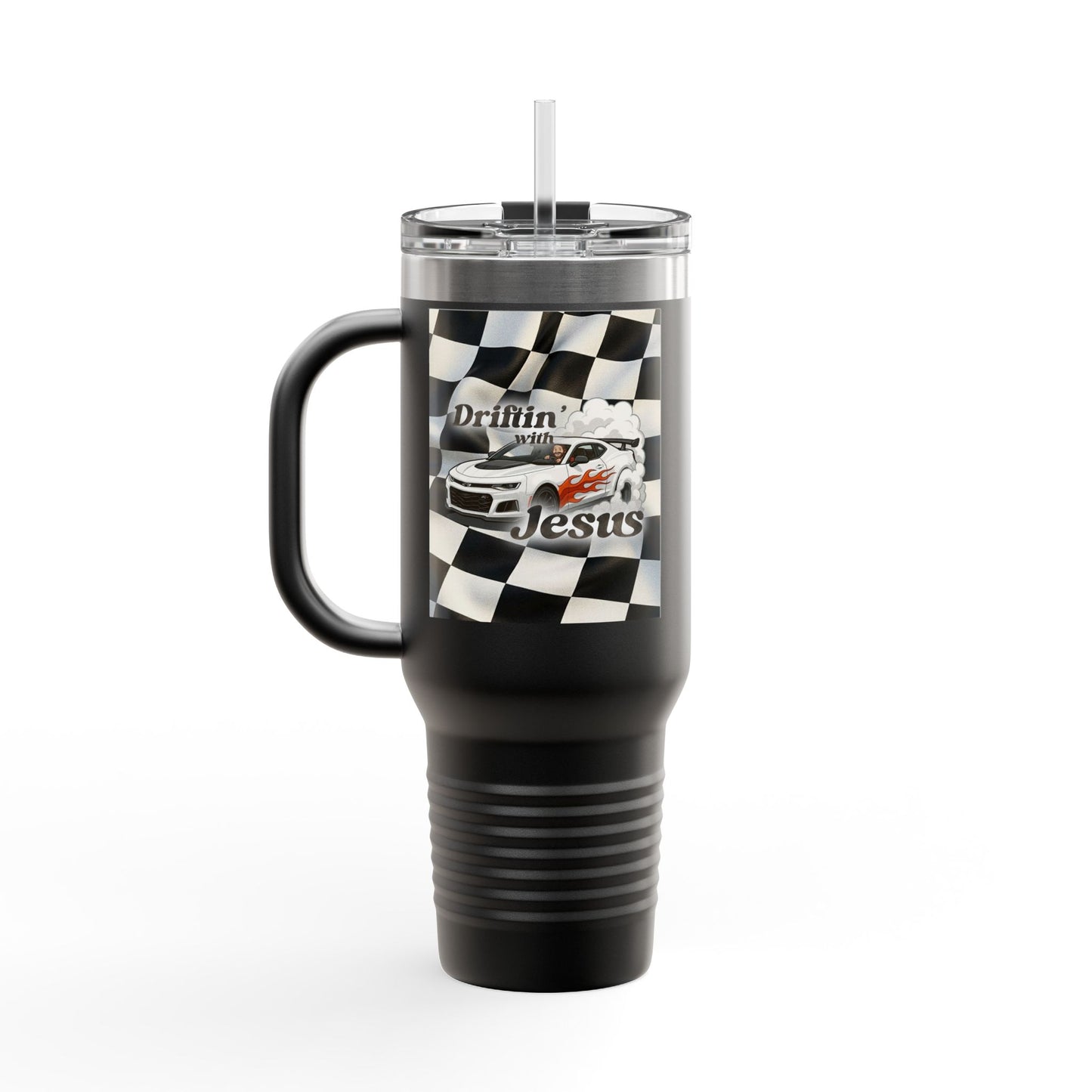 40oz Insulated Travel Mug — Racing Checkered Flag Design