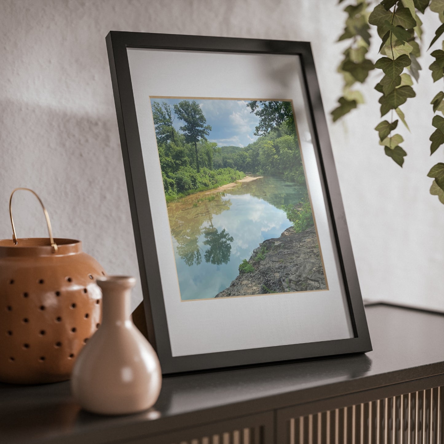 Black Framed Landscape Poster — River Reflection Wall Art