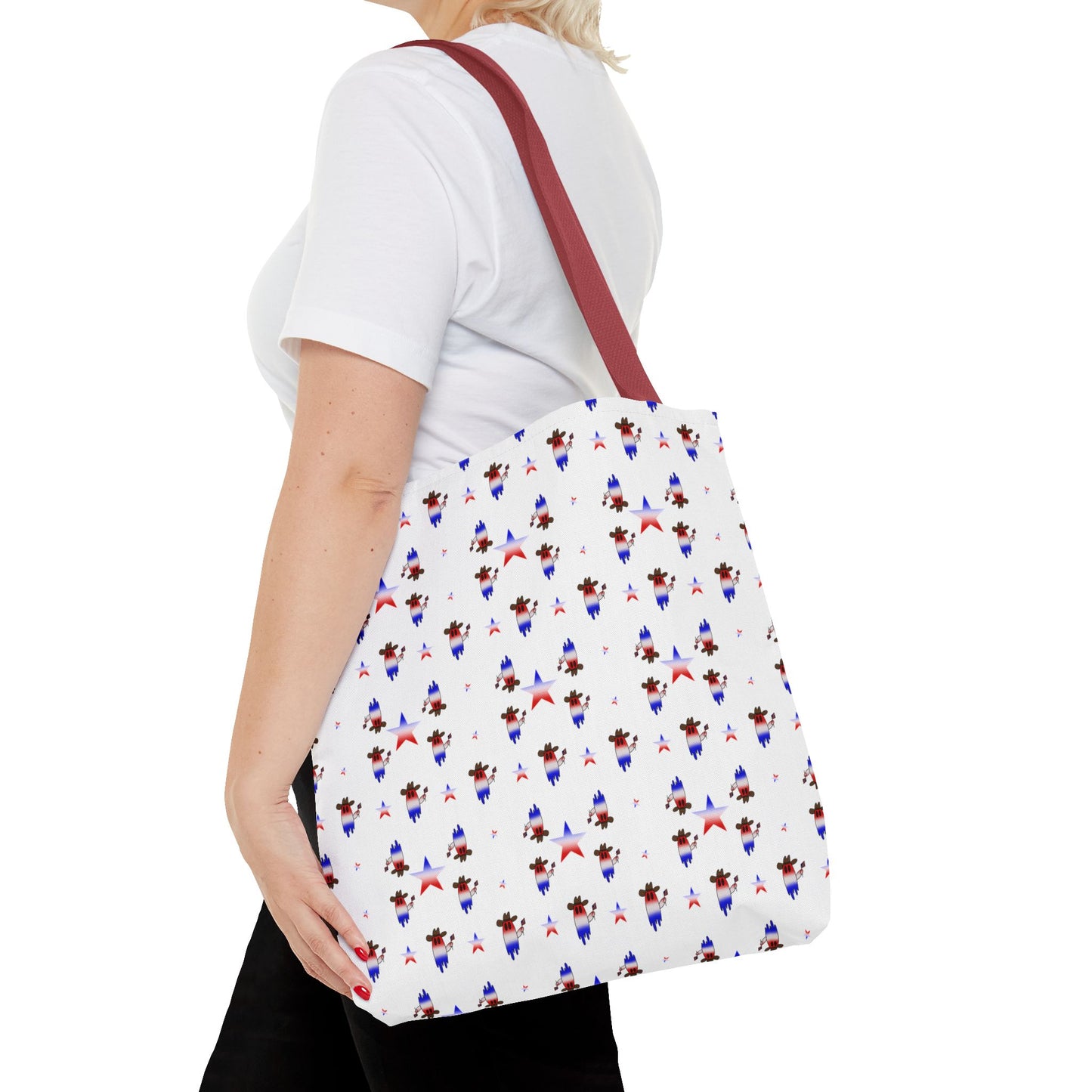 Patriotic Ghost Pattern Tote Bag – Red White Blue All-Over Print