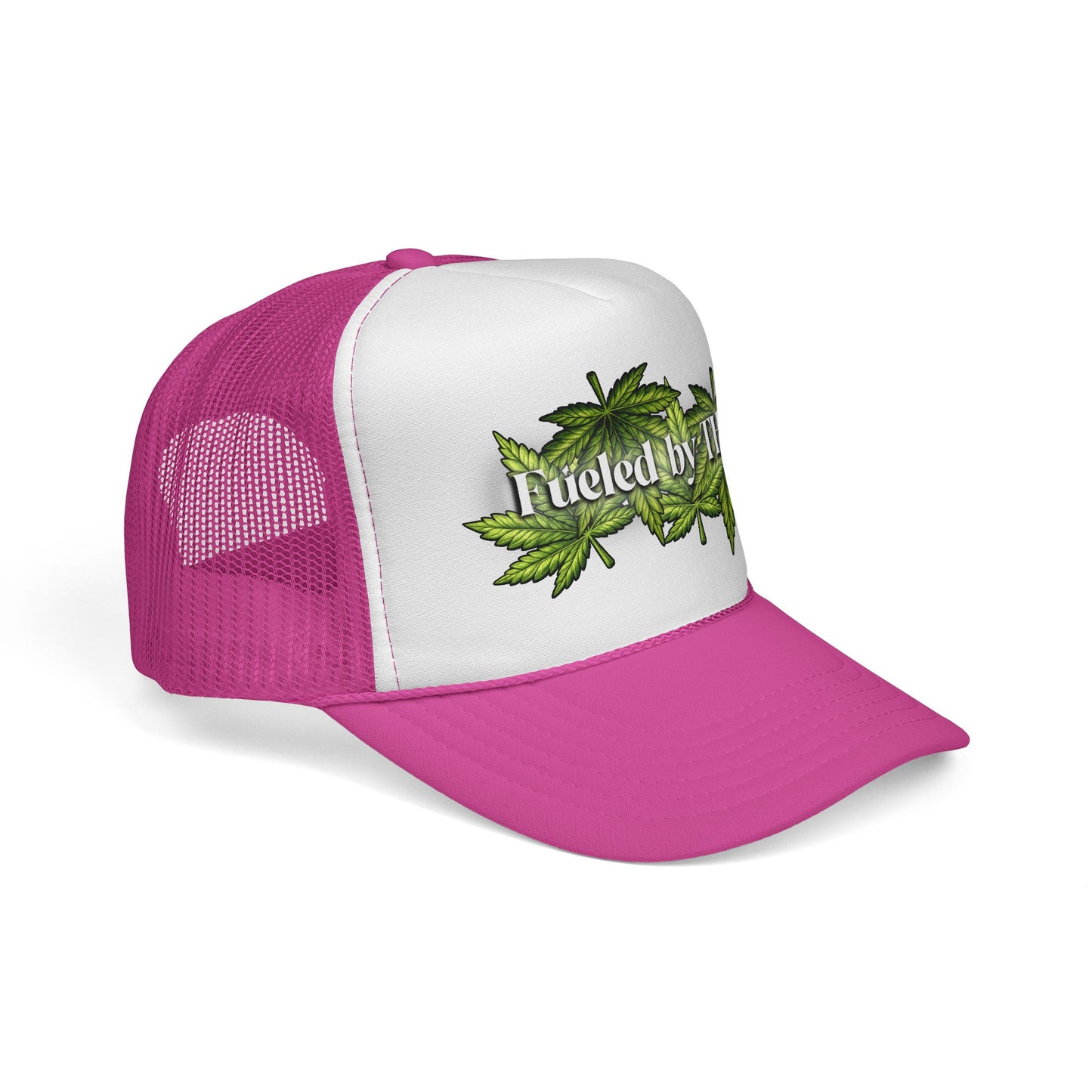 Trucker Cap — "Fueled by THC" Leaf Graphic Mesh Hat
