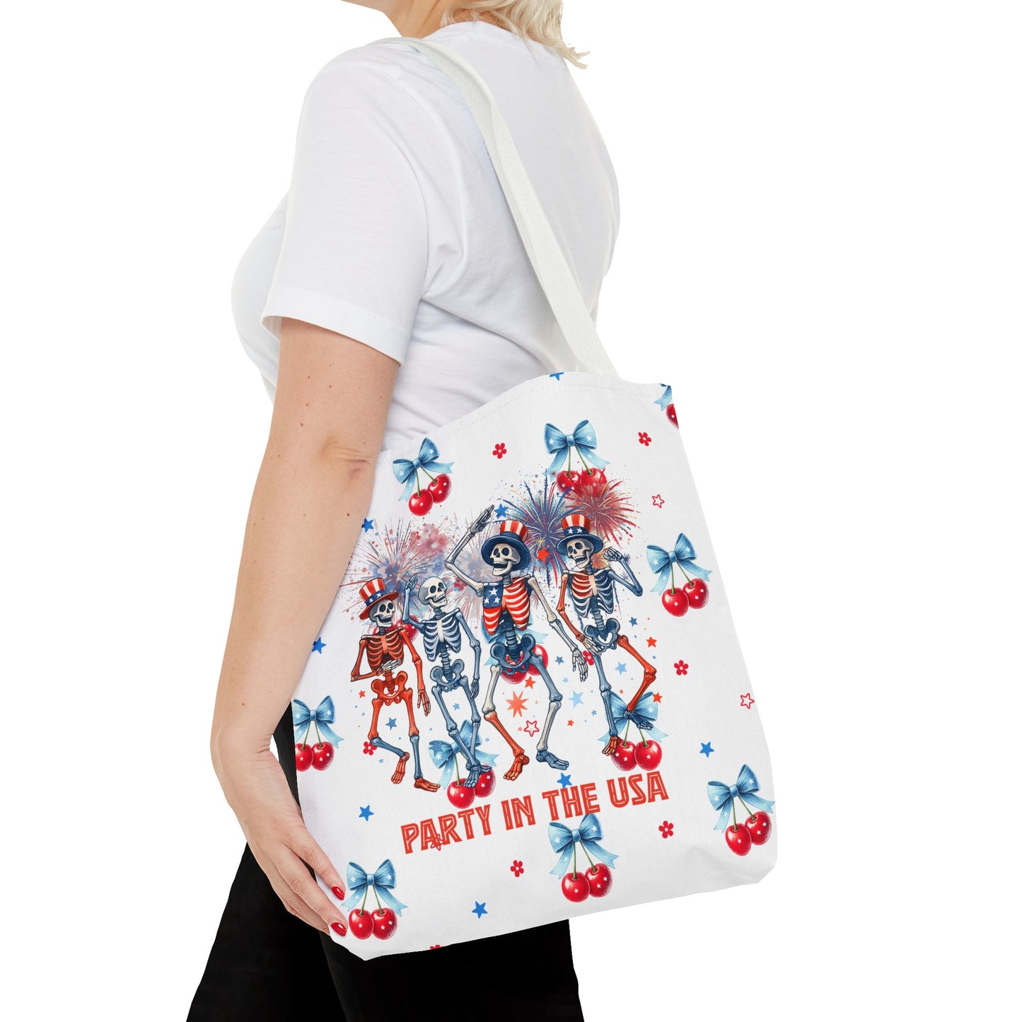 Patriotic Skeletons Tote Bag — "Party in the USA" 4th of July All-Over Print