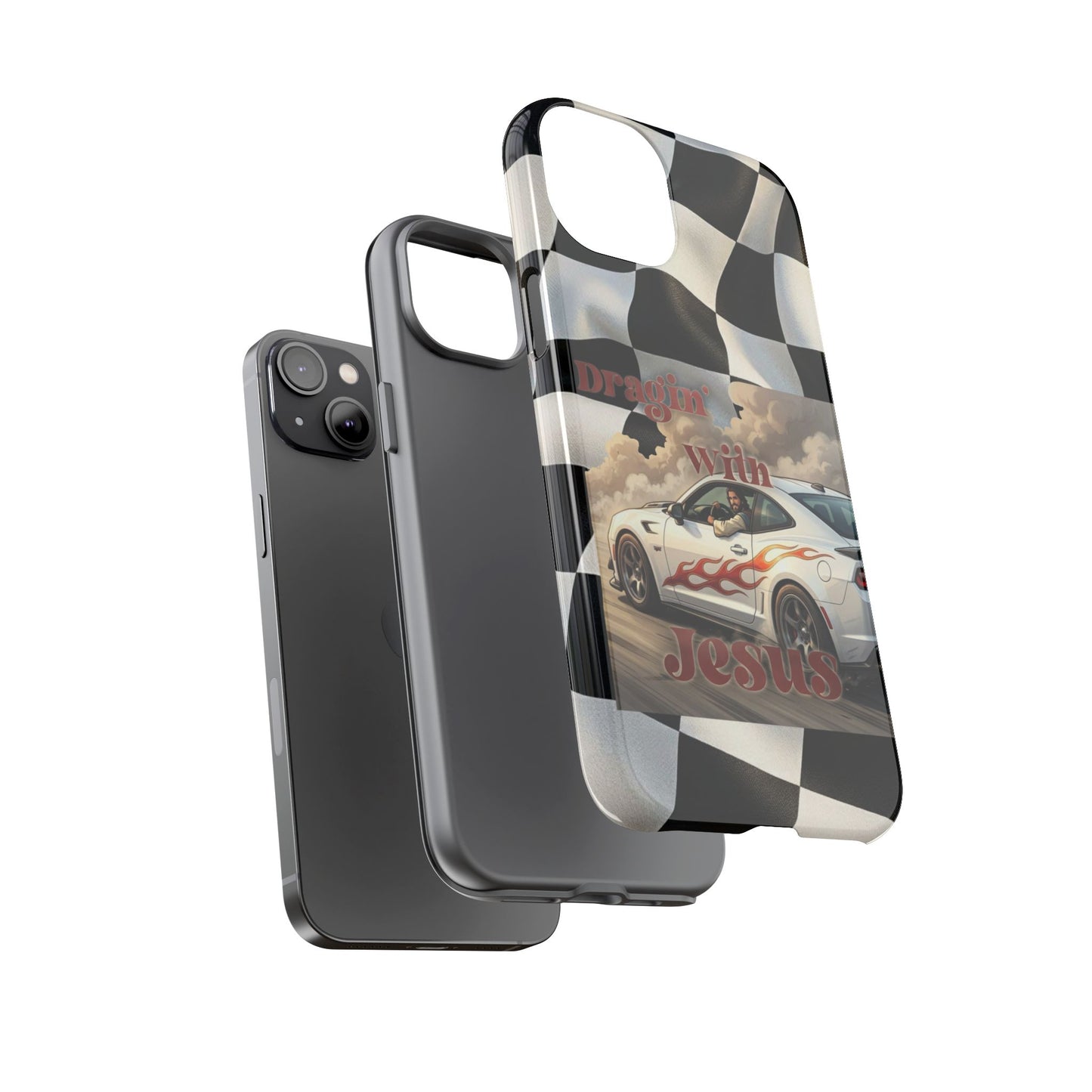 Phone Case — 'Dragin' With Jesus' Racing Checkered Design - iPhone
