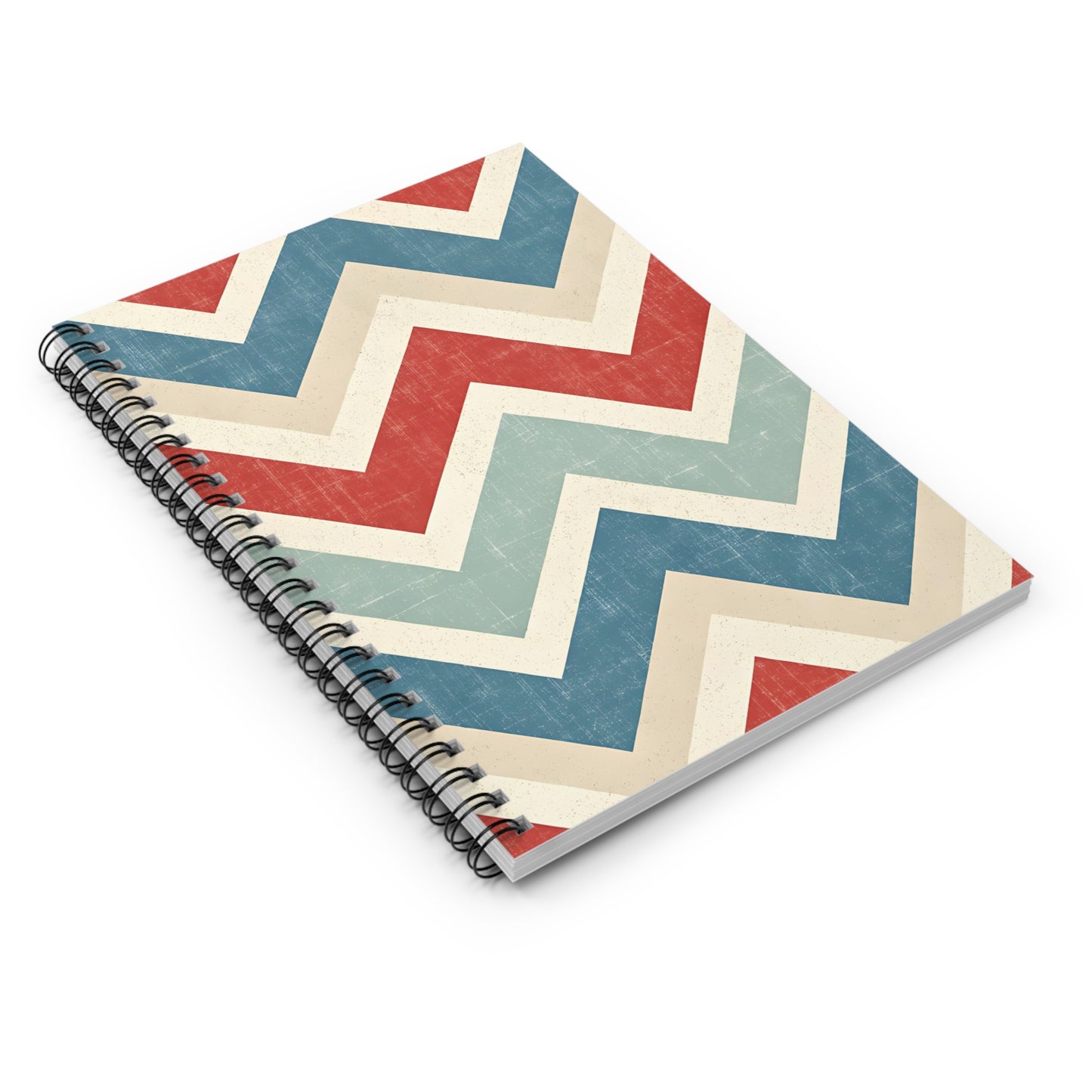 Retro Chevron Spiral Notebook — Vintage Red, Blue & Teal Ruled Journal