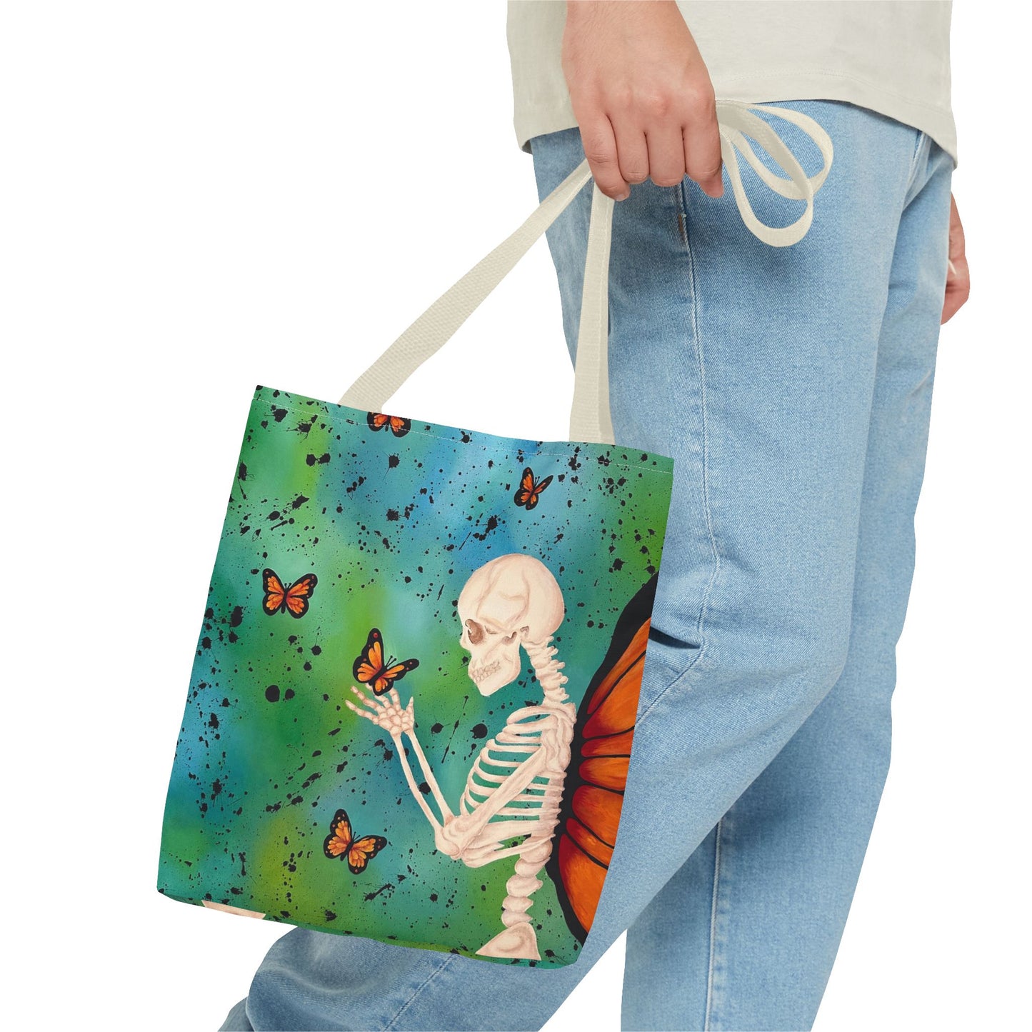 Skeleton & Monarch Tote Bag – Butterfly Skull Art Tote