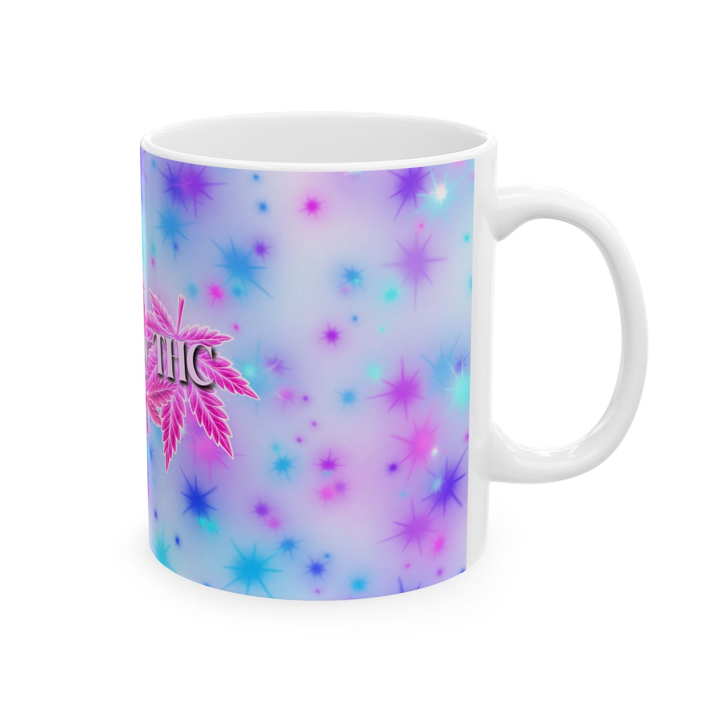 Pink Fueled by THC Mug – Cannabis Leaf Graphic Coffee Cup (11oz & 15oz)