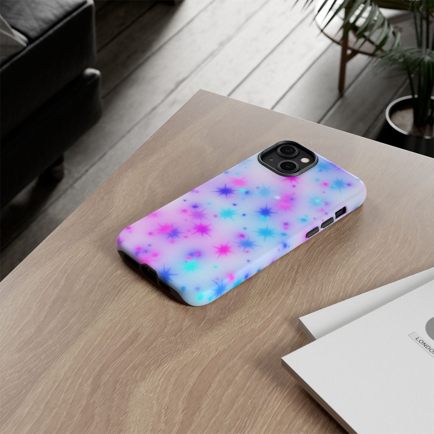 Galaxy Starburst Tough Phone Case — Pastel Pink & Blue Sparkle Protective Cover