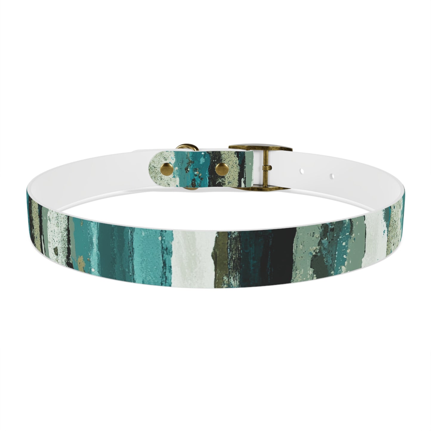 Teal Striped Abstract Dog Collar — Watercolor Brushstroke Pattern