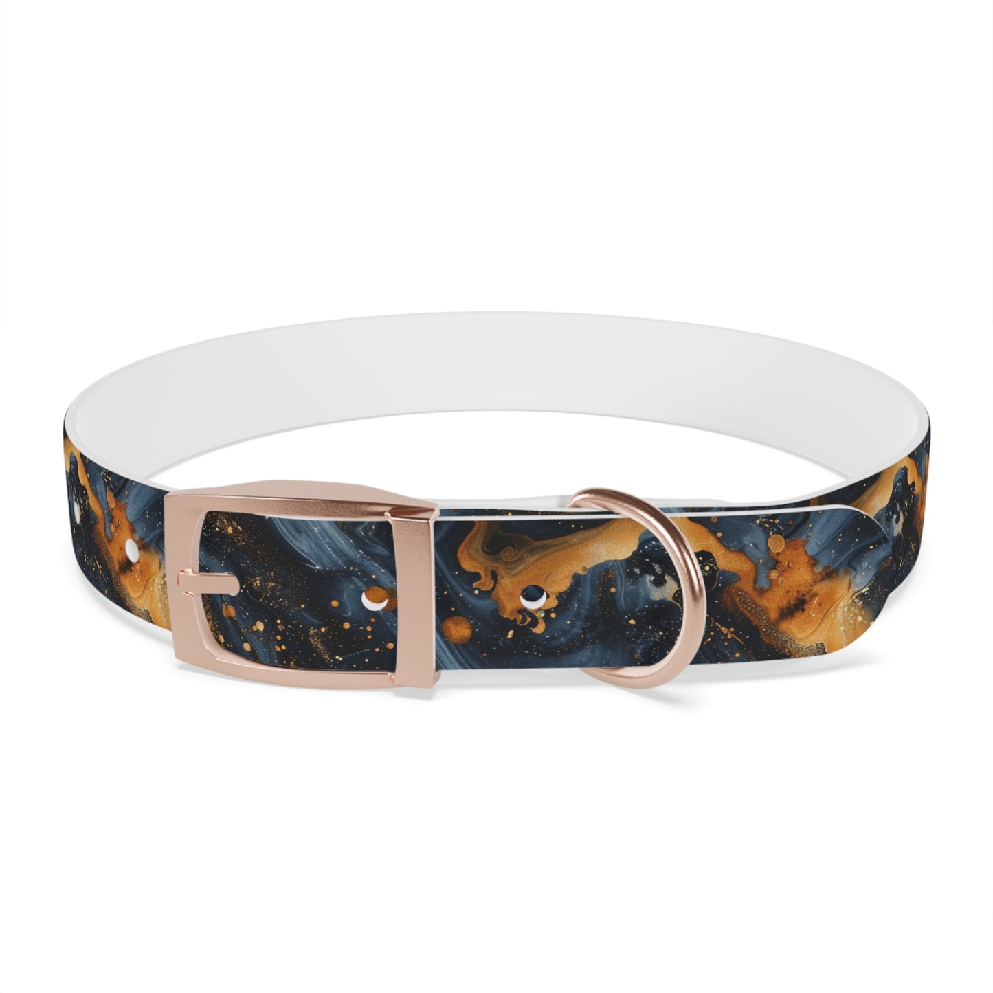 Celestial Marbled Dog Collar — Black & Gold Abstract Galaxy Pattern