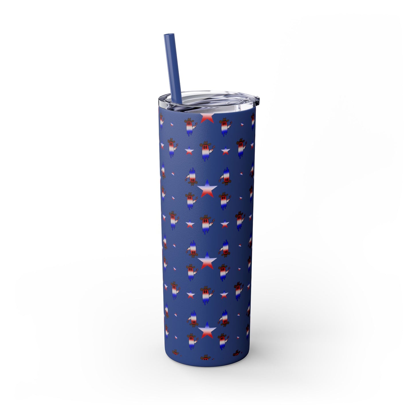 Patriotic Ghost Skinny Tumbler 20oz — Fourth of July Red White Blue Straw Cup
