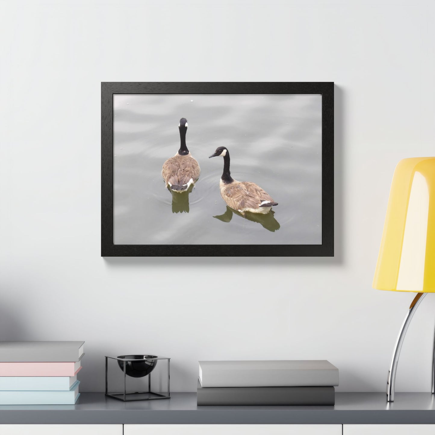 Canada Geese Wall Art Framed Photo Print — Serene Lake Nature Poster