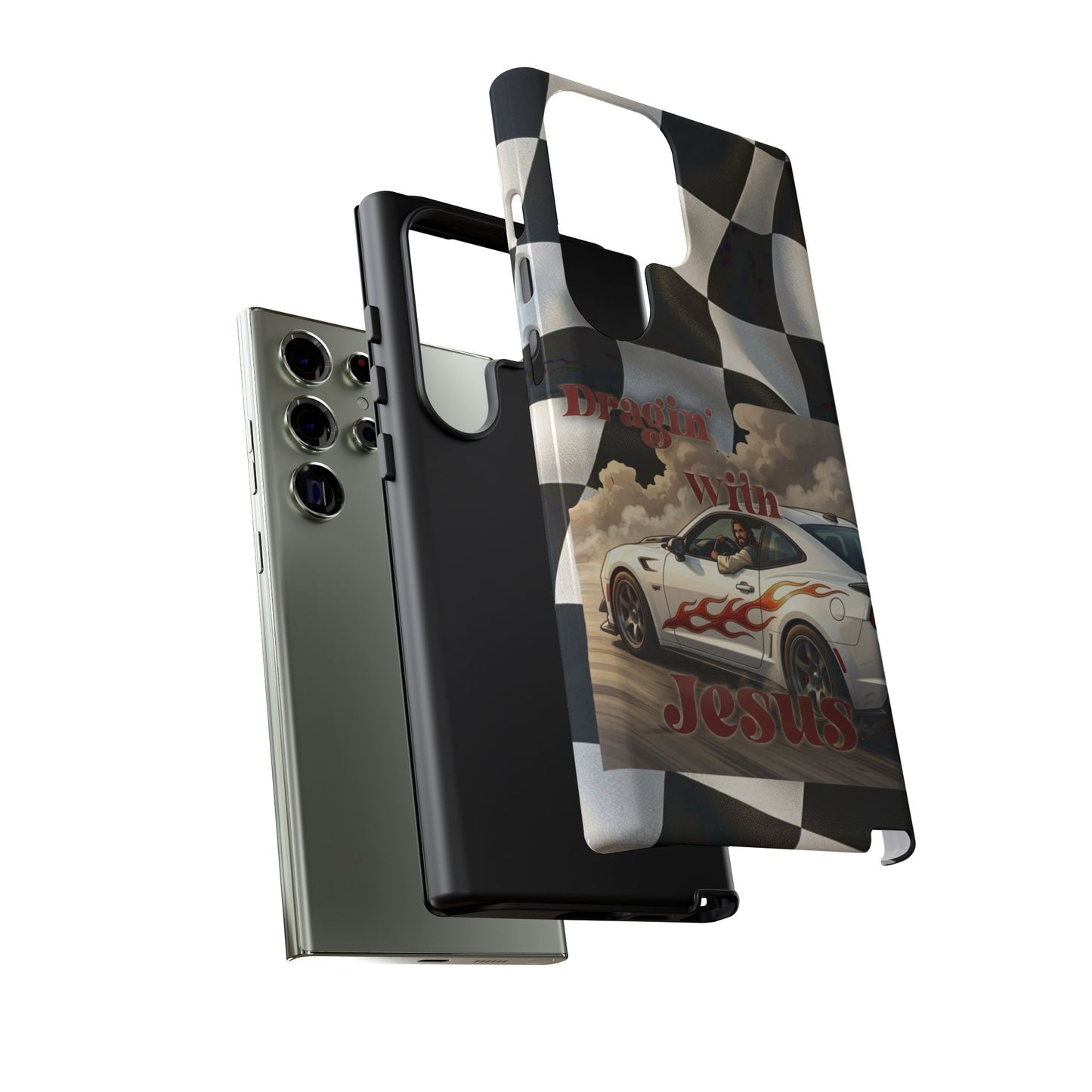 Phone Case — "Dragin' With Jesus" Racing Checkered flag - Samsung / Google phones