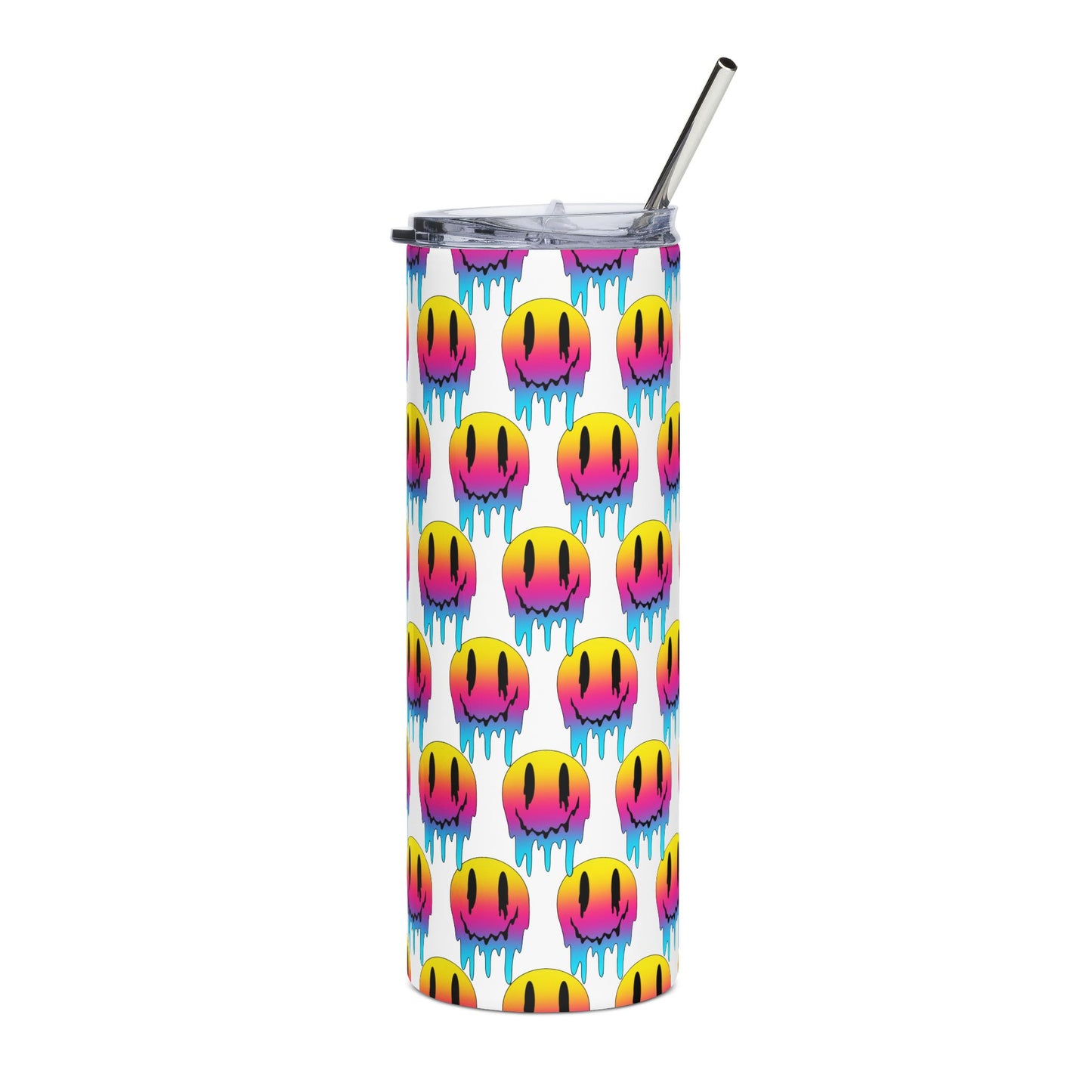 20oz Stainless Tumbler — Neon Drip Smiley Pattern, Insulated Travel Cup