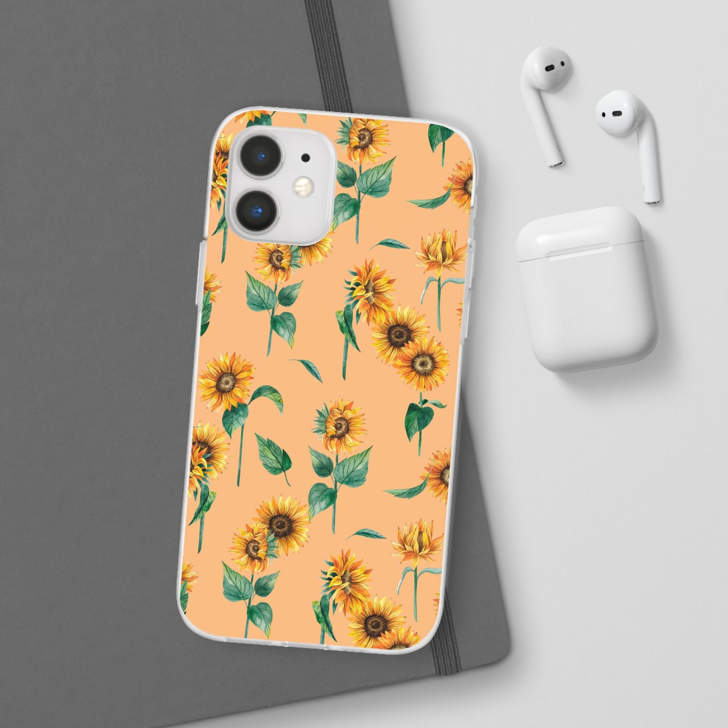 Sunflower Pattern Flexi Case — Floral Phone Case on Peach Background