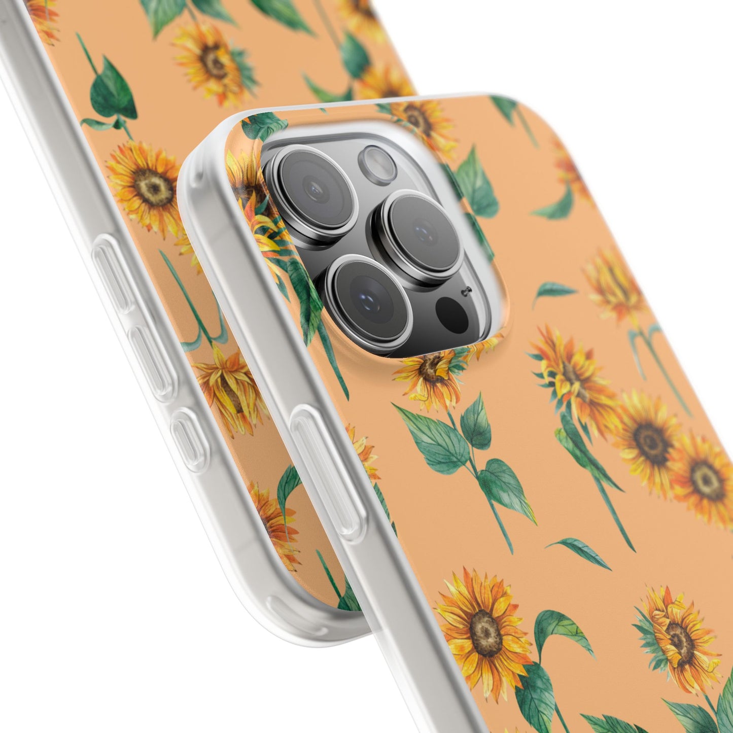 Sunflower Pattern Flexi Case — Floral Phone Case on Peach Background
