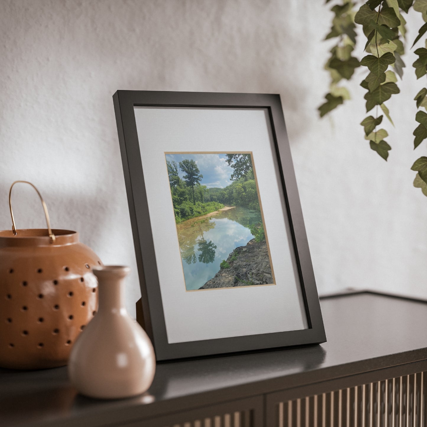 Black Framed Landscape Poster — River Reflection Wall Art