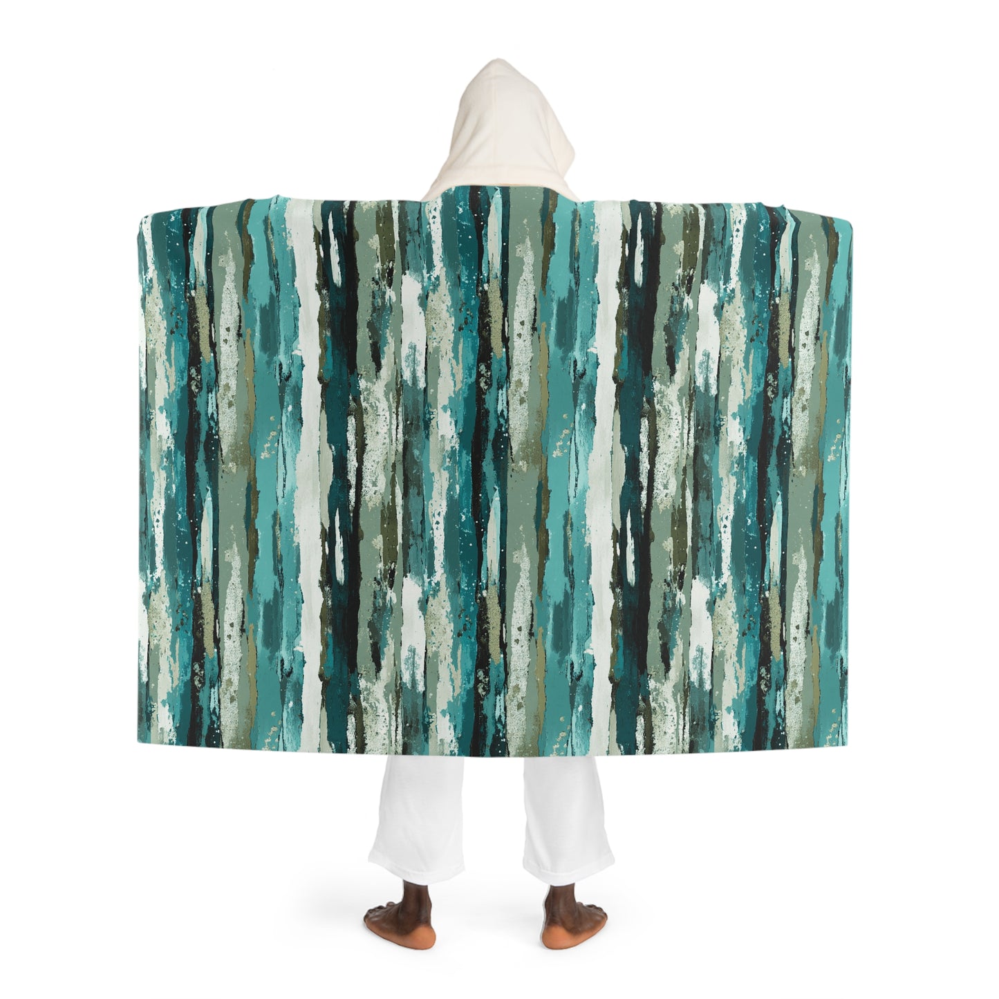 Hooded Sherpa Blanket — Teal Seafoam Brushstroke Fleece Wrap