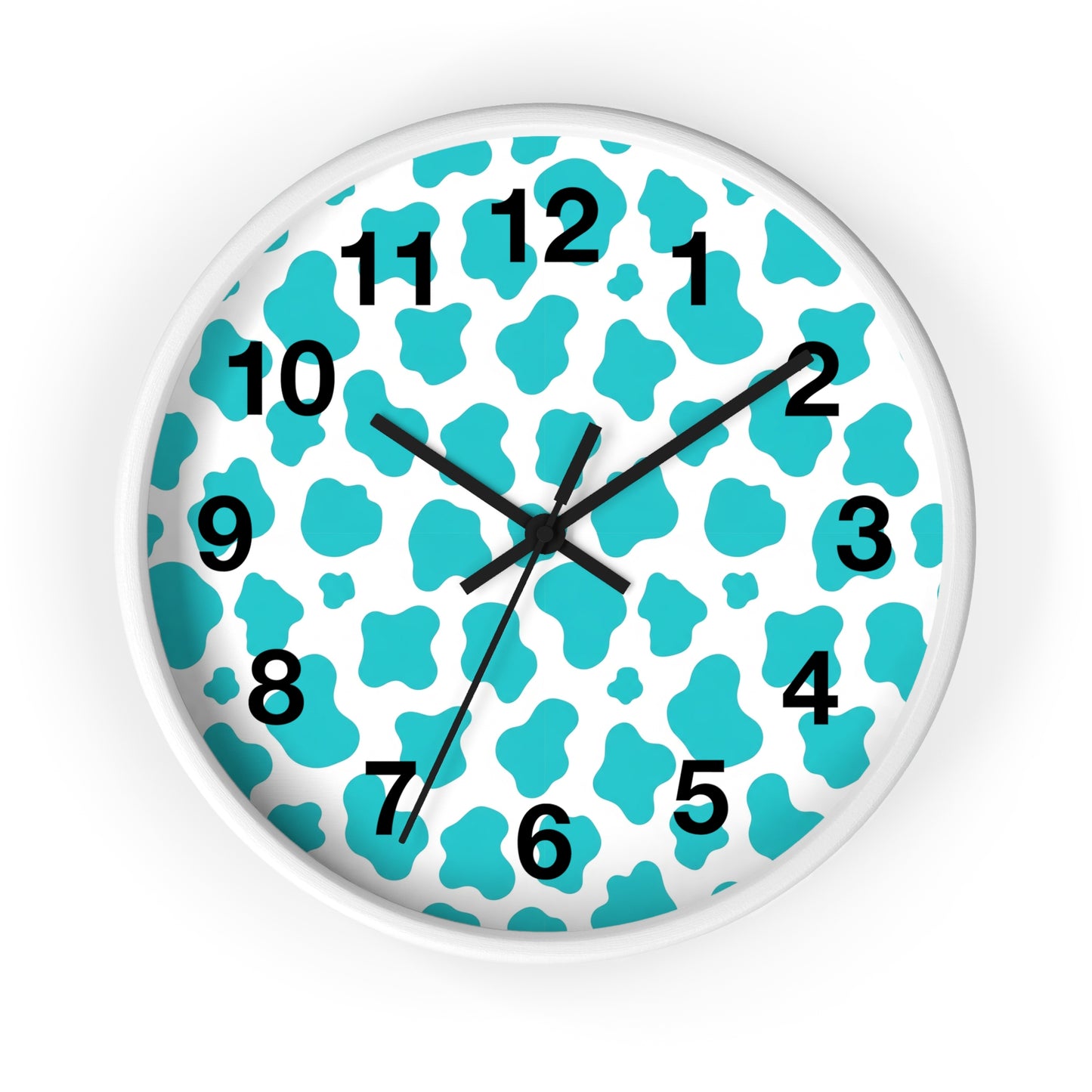 Teal cow Print Wall Clock — Modern Animal-Print Timepiece for Home Decor