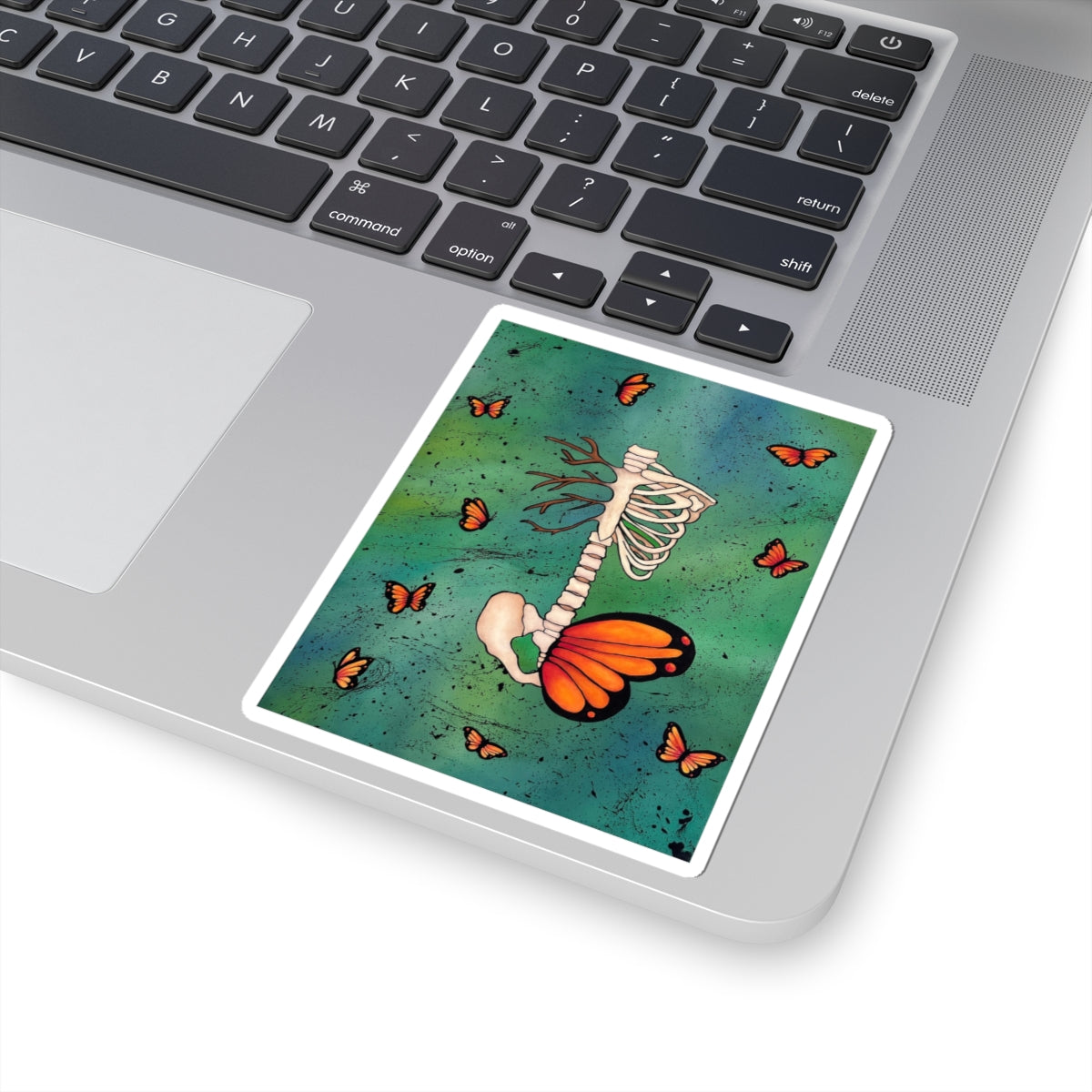 Skeleton Ribcage with Monarch Wings Sticker — Butterfly Anatomy Kiss-Cut Decal