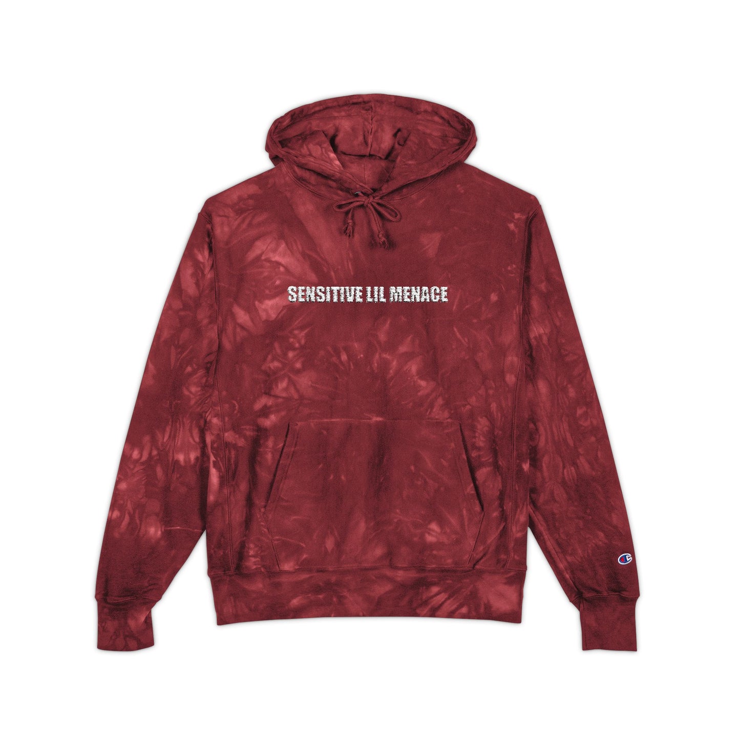 Tie-Dye Embroidered Hoodie — 'Sensitive lil menace' Champion Pullover