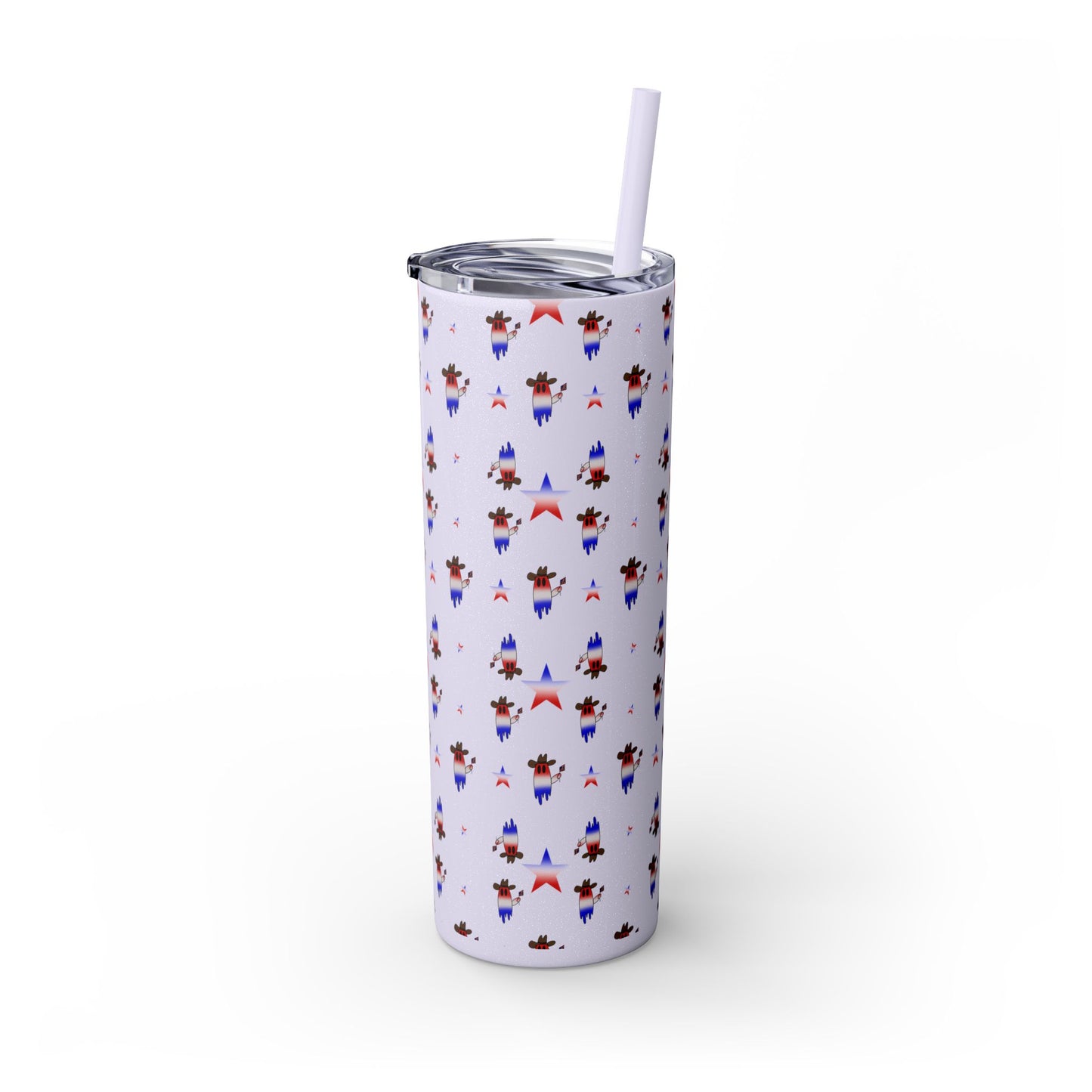 Patriotic Ghost Skinny Tumbler 20oz — Fourth of July Red White Blue Straw Cup