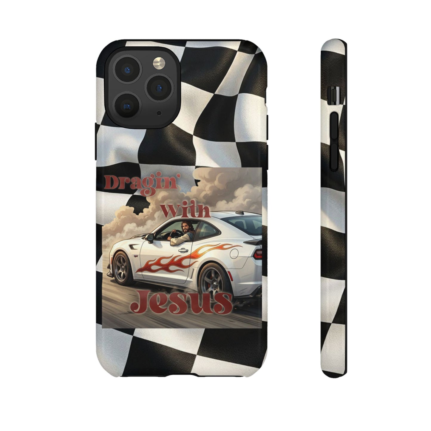 Phone Case — 'Dragin' With Jesus' Racing Checkered Design - iPhone