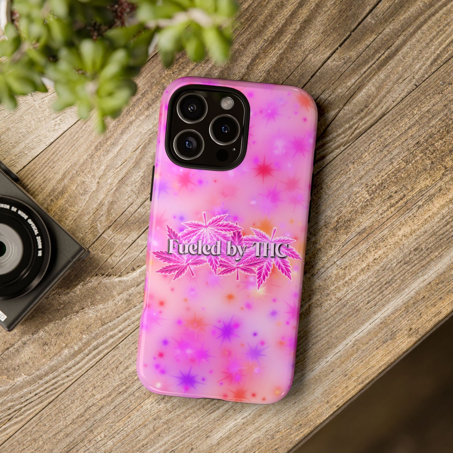 Fueled by THC Phone Case — Pink Cannabis Leaf Protective Case