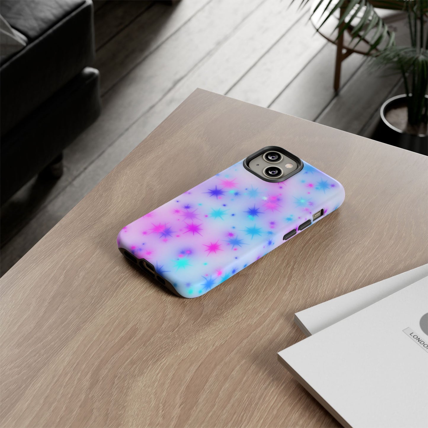 Galaxy Starburst Tough Phone Case — Pastel Pink & Blue Sparkle Protective Cover