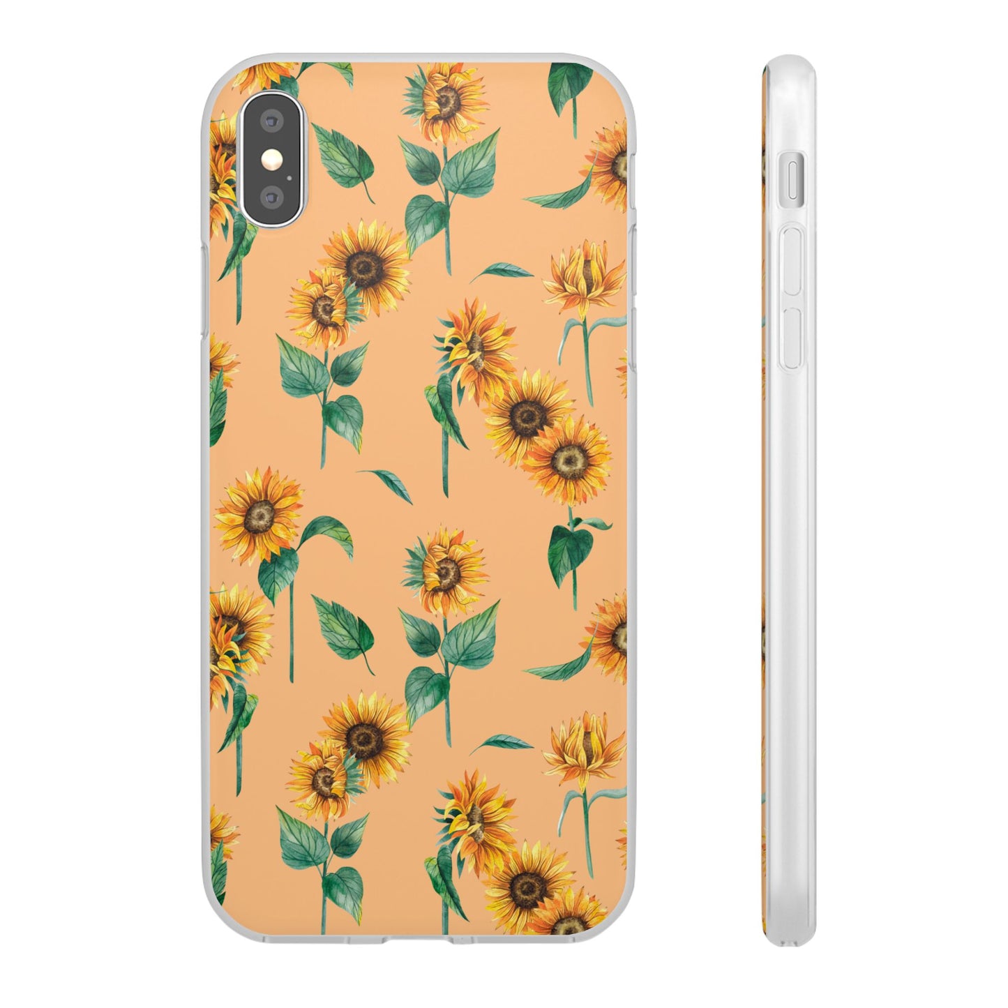 Sunflower Pattern Flexi Case — Floral Phone Case on Peach Background