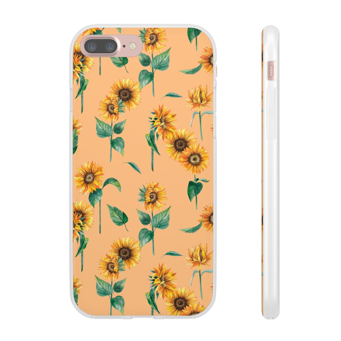 Sunflower Pattern Flexi Case — Floral Phone Case on Peach Background