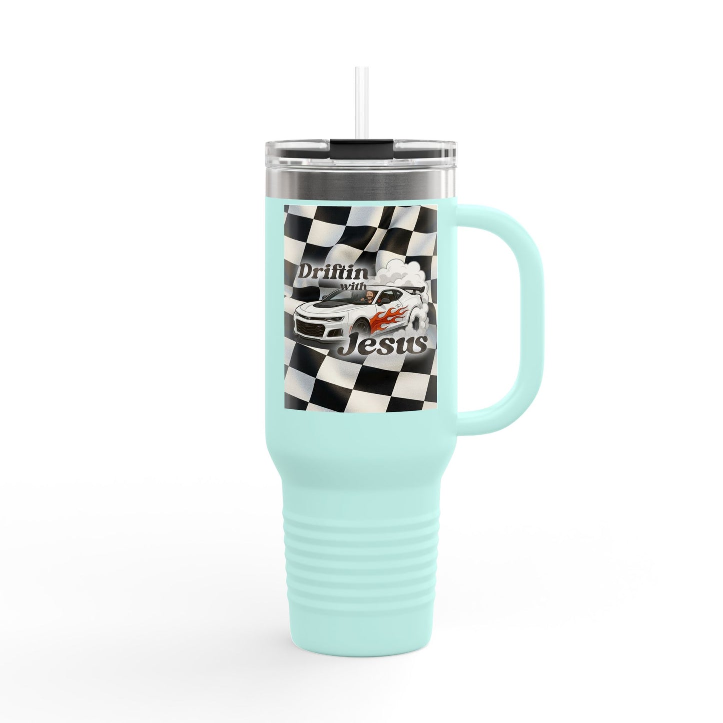 40oz Insulated Travel Mug — Racing Checkered Flag Design