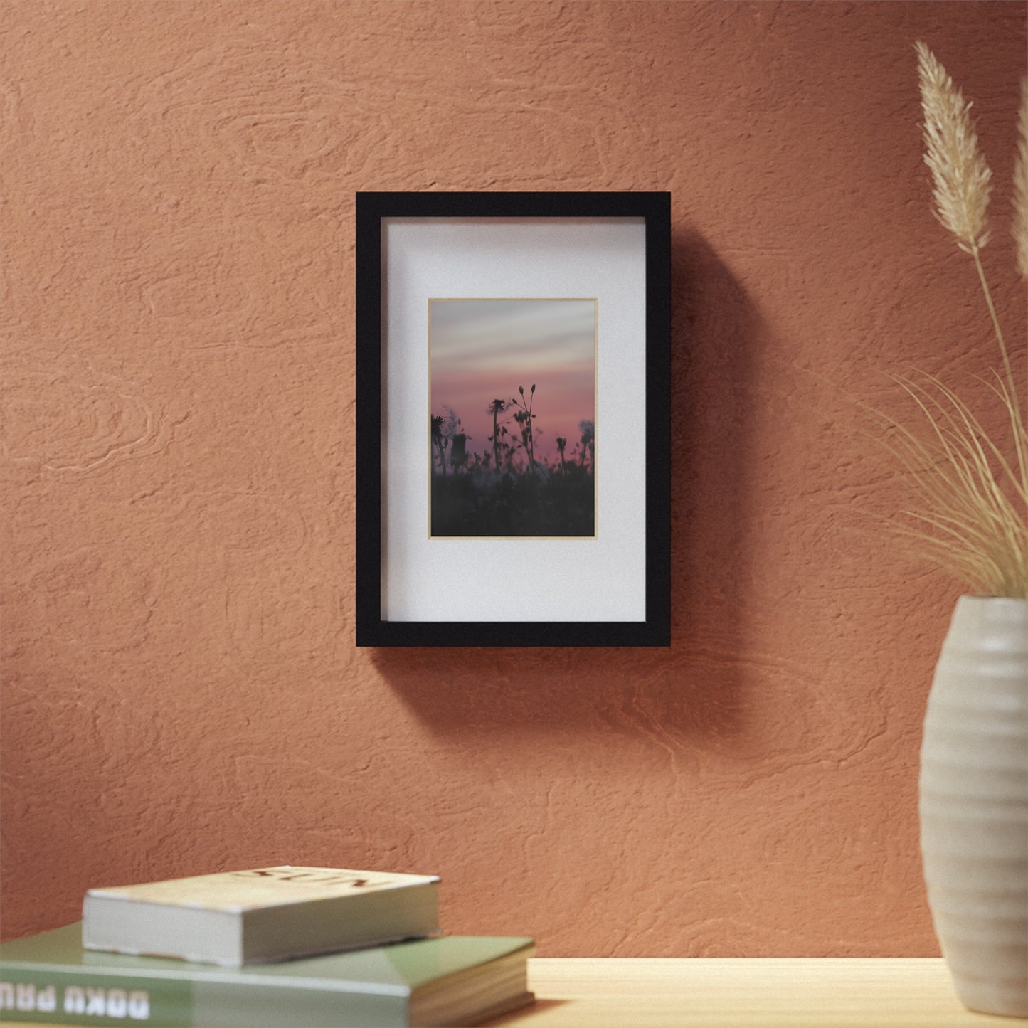 Sunset Wildflowers Framed Poster — Black Frame Wall Art