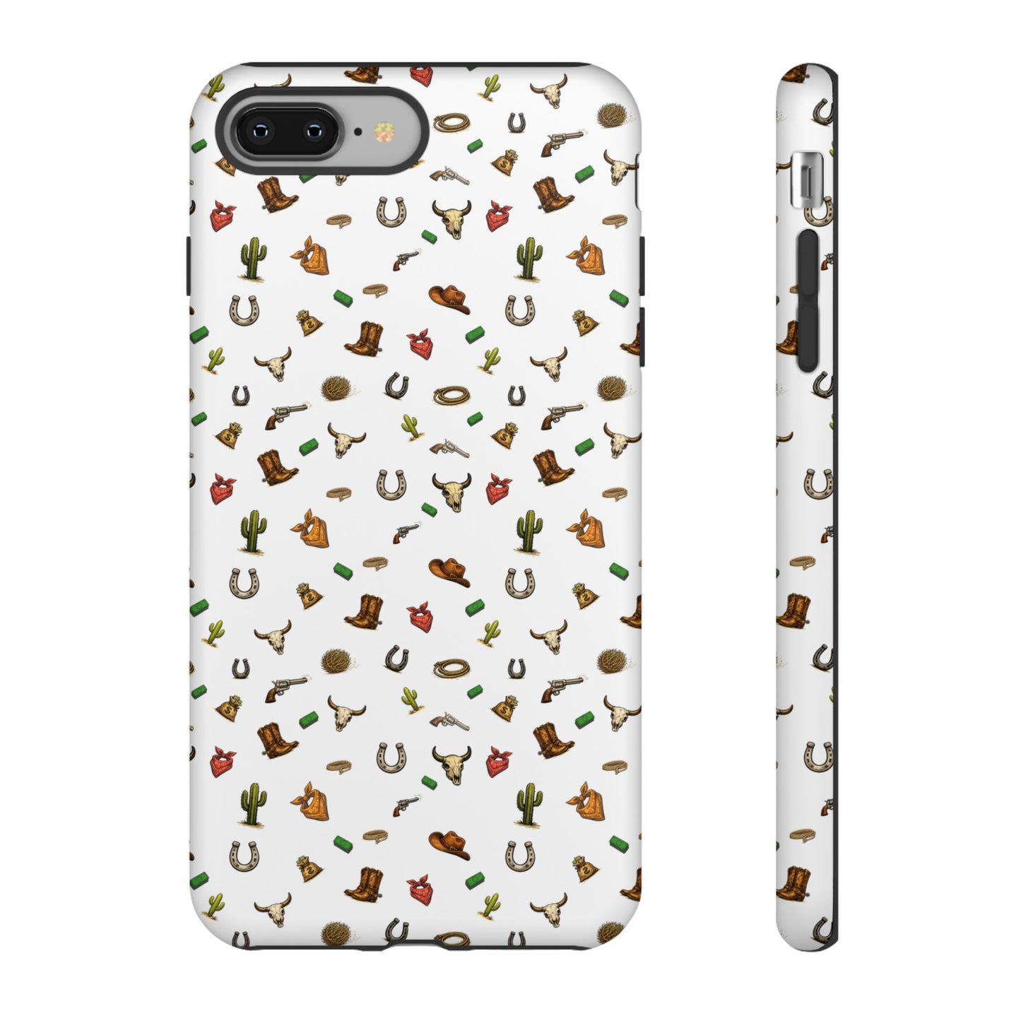 Western Cowboy Pattern Phone Case — Rodeo Hat, Horseshoe & Cactus Tough Case