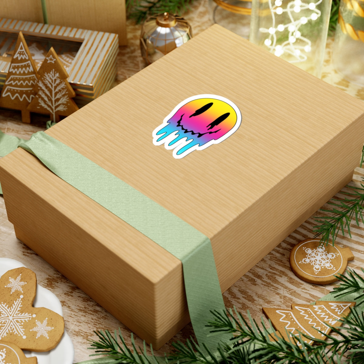 Dripping Rainbow Smiley Sticker — Melted Grunge Laptop Decal